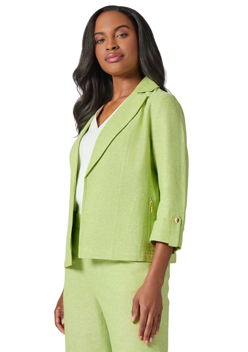 Womens Cross Dye Linen Seamed Open Jacket 