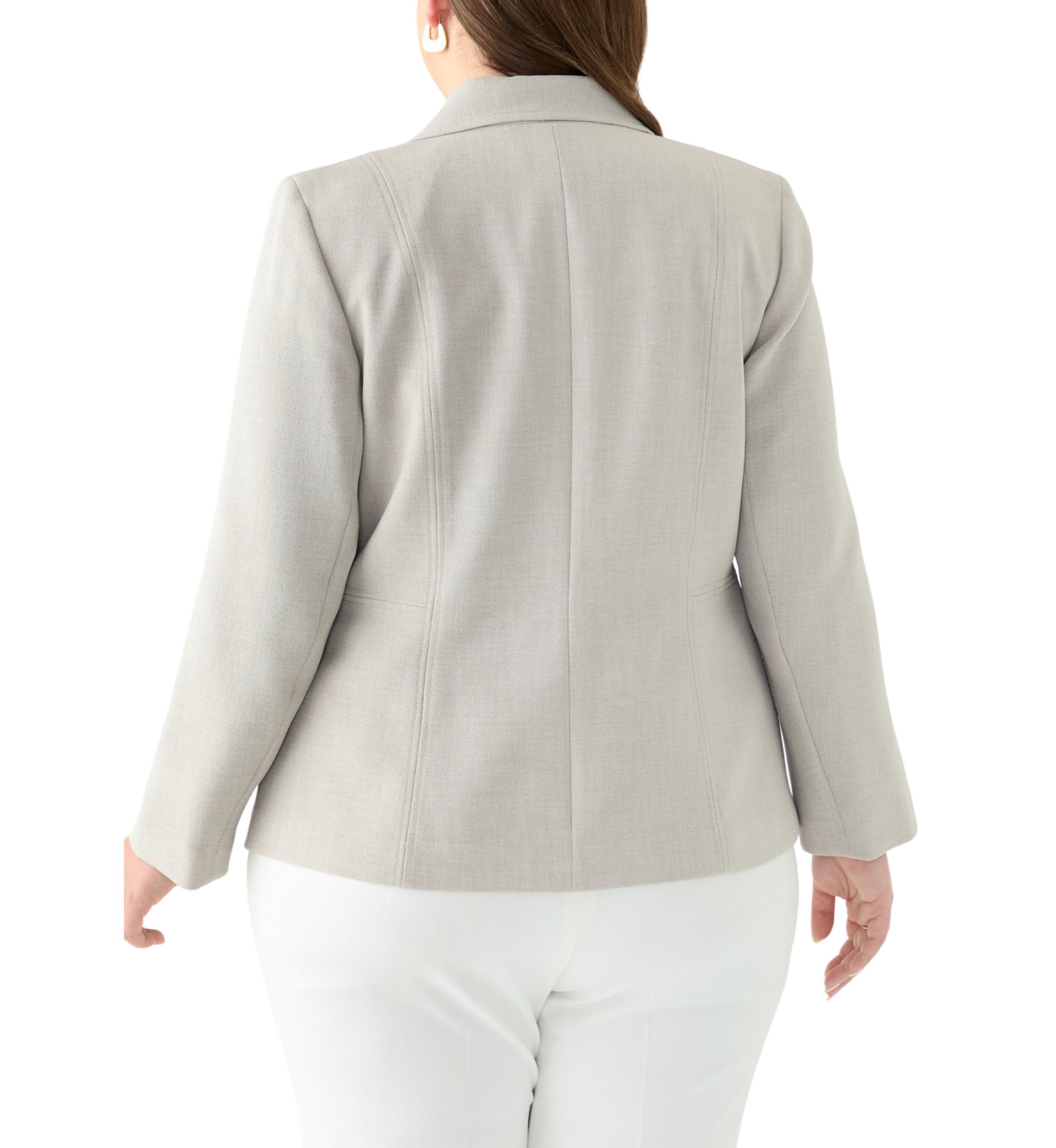 Plus Size Pebble Crepe One Button Jacket with Zip Pockets 