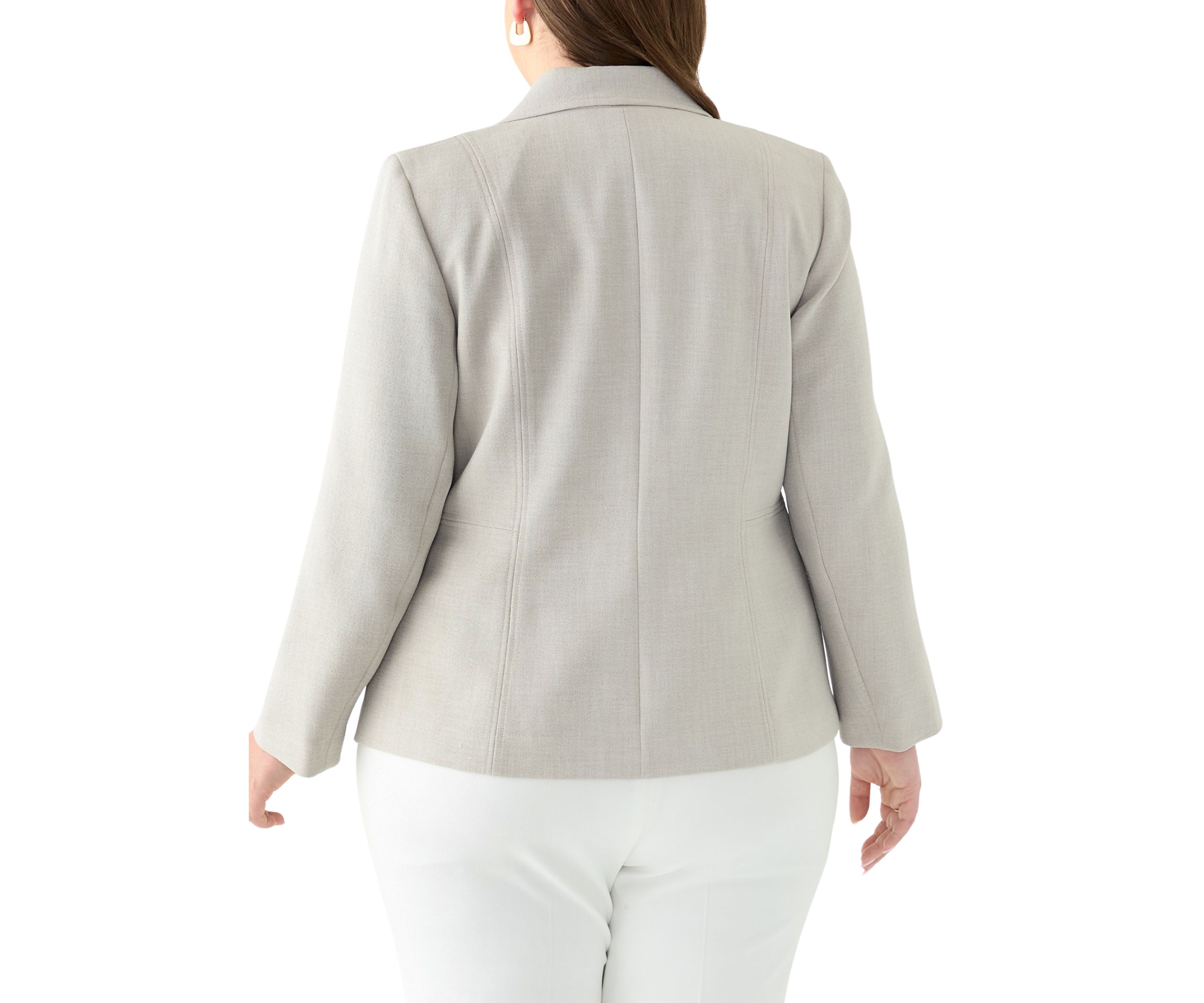 Plus Size Pebble Crepe One Button Jacket with Zip Pockets 