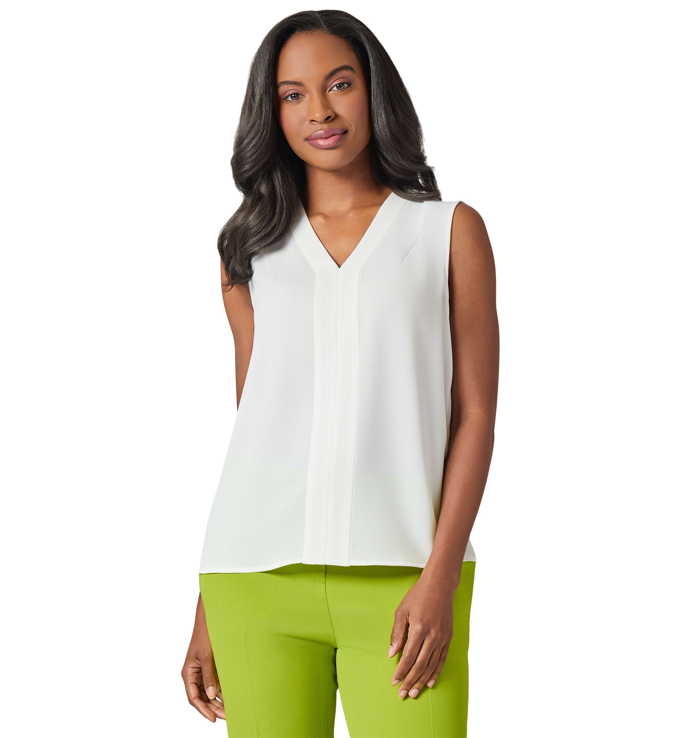 Womens Seamed V-Neck Sleeveless Blouse 