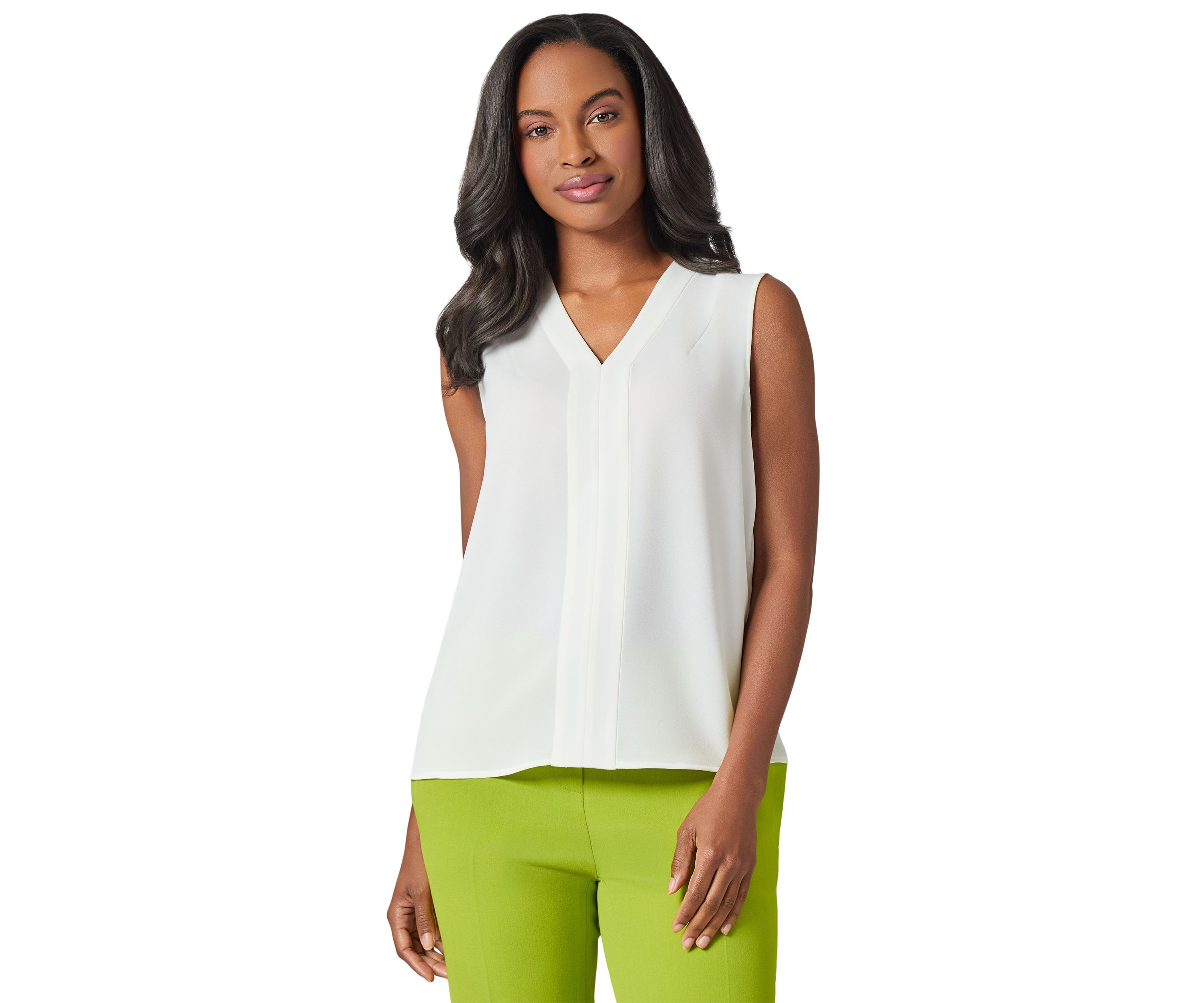 Womens Seamed V-Neck Sleeveless Blouse 