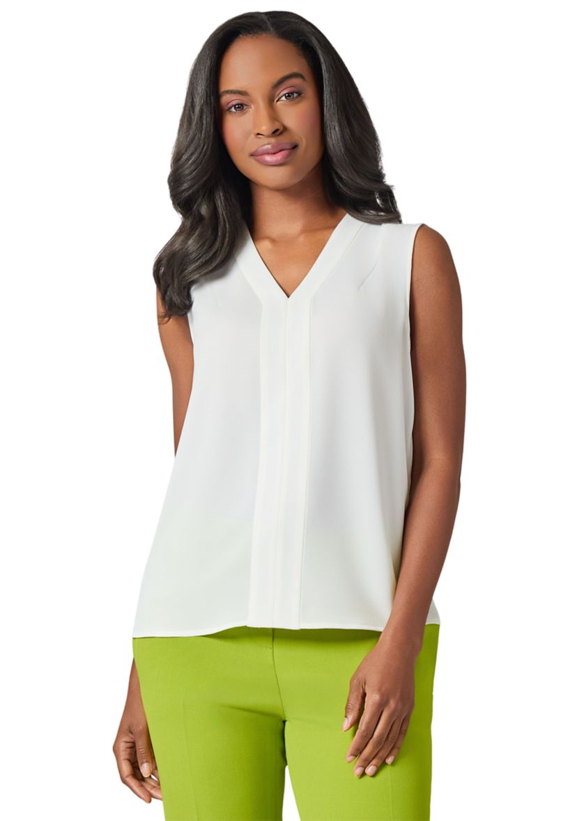 Womens Seamed V-Neck Sleeveless Blouse 