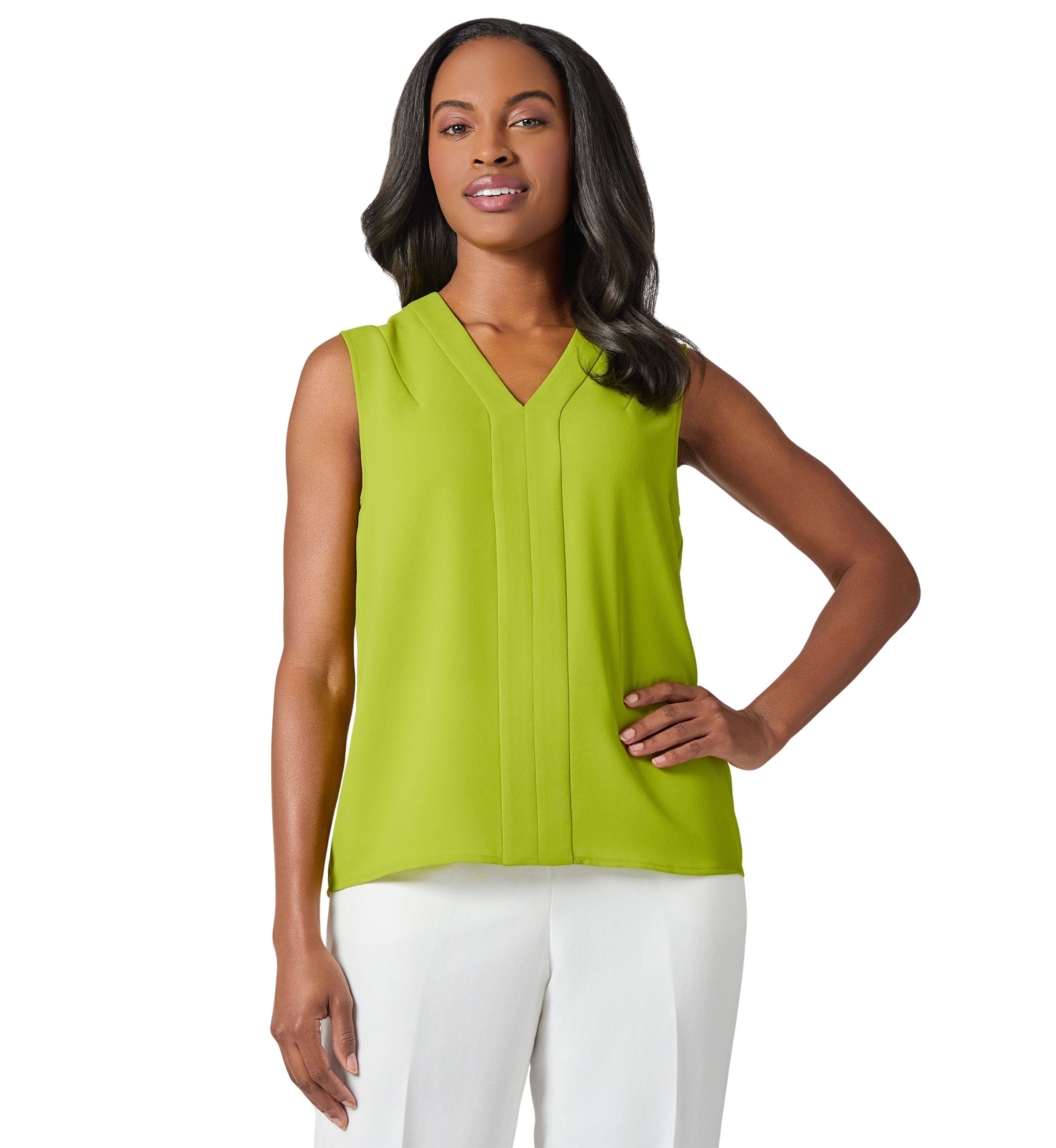 Petite Seamed V-Neck Sleeveless Blouse