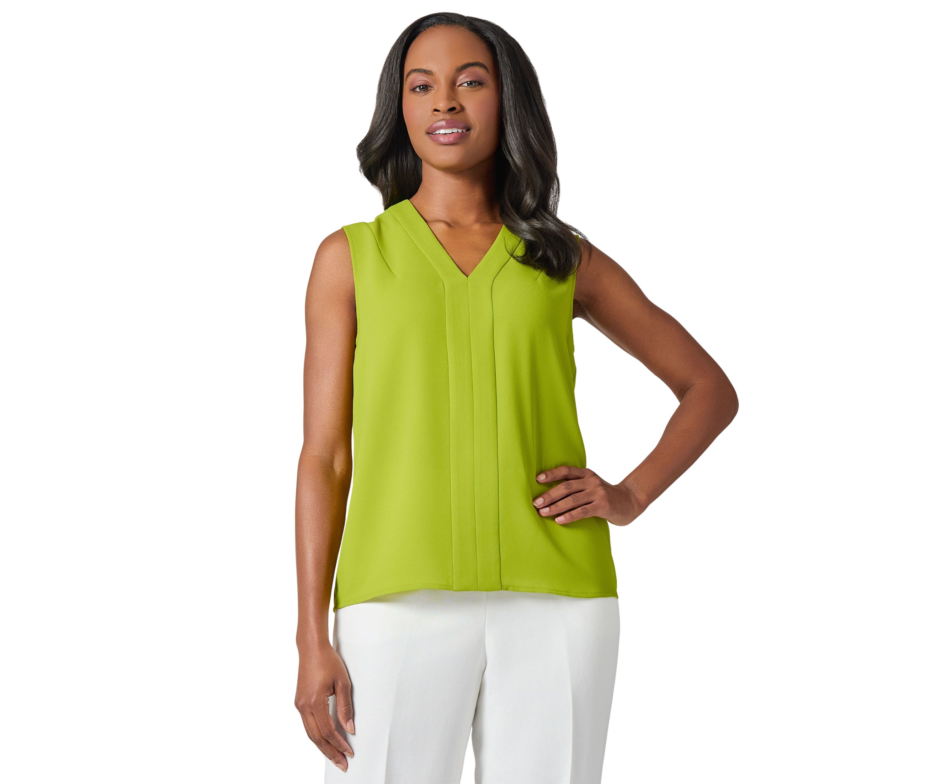 Petite Seamed V-Neck Sleeveless Blouse