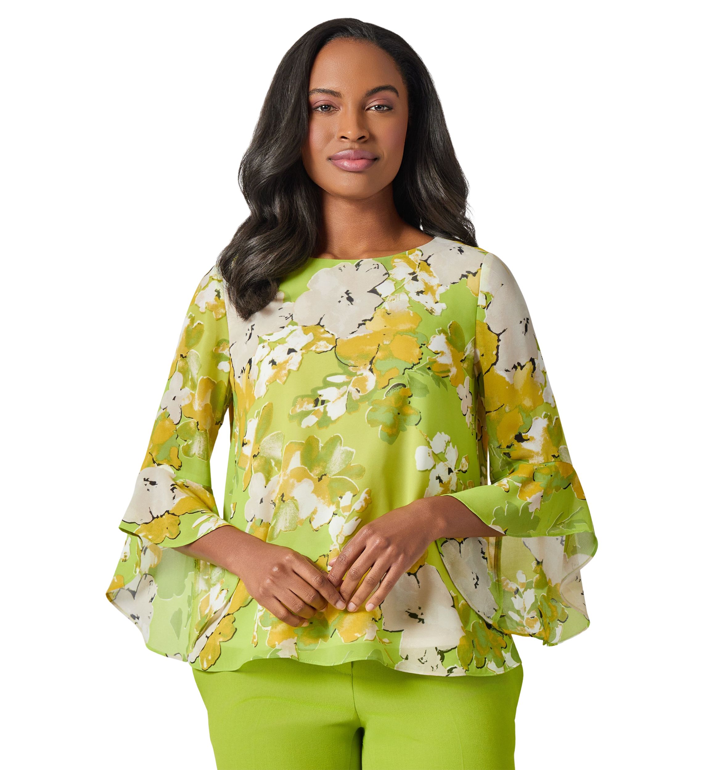 Sketch Floral Print Ruffle Sleeve Blouse 