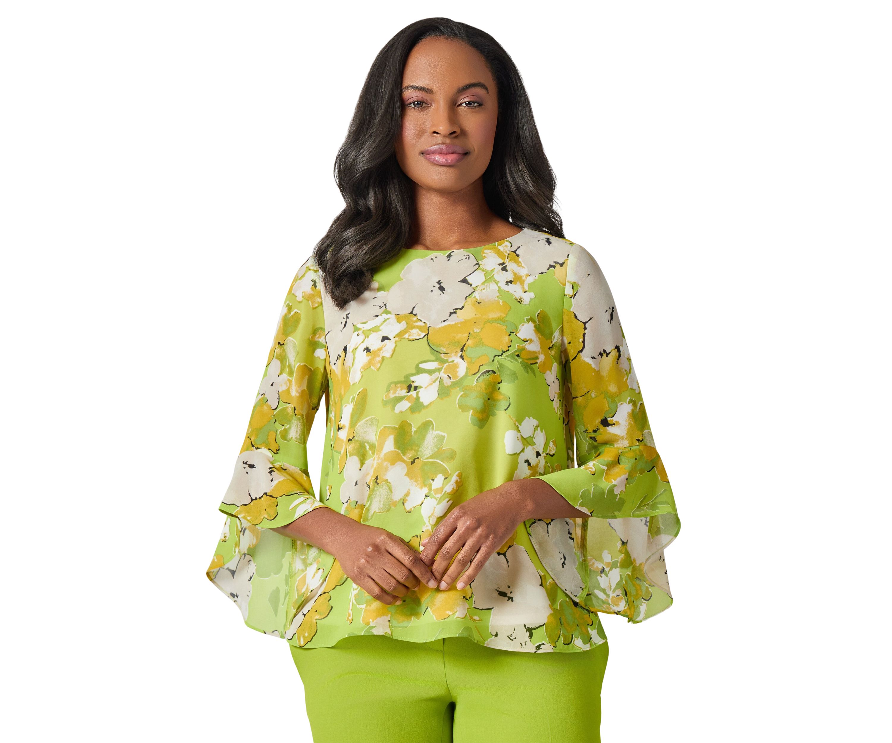 Sketch Floral Print Ruffle Sleeve Blouse 