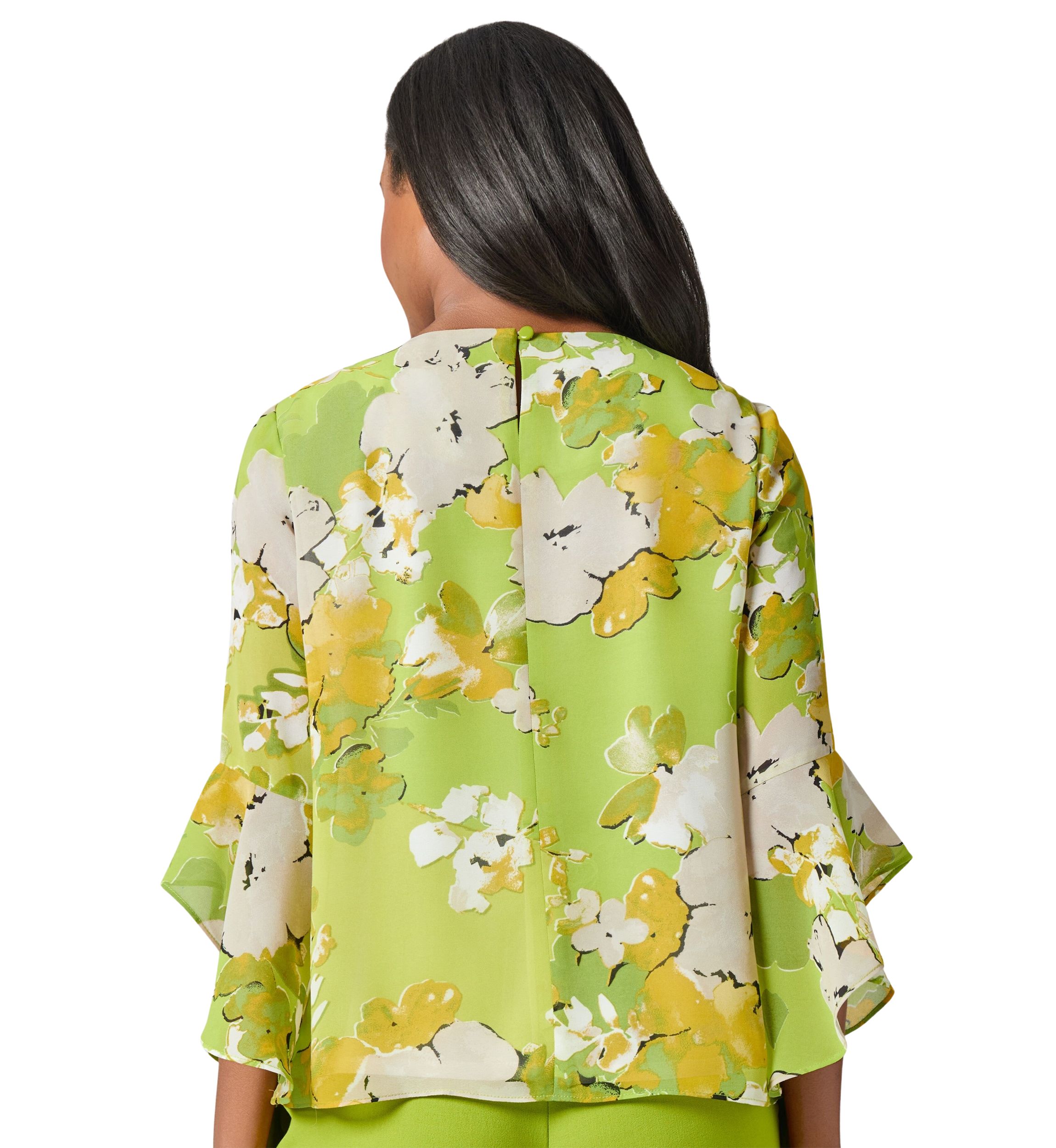 Sketch Floral Print Ruffle Sleeve Blouse 