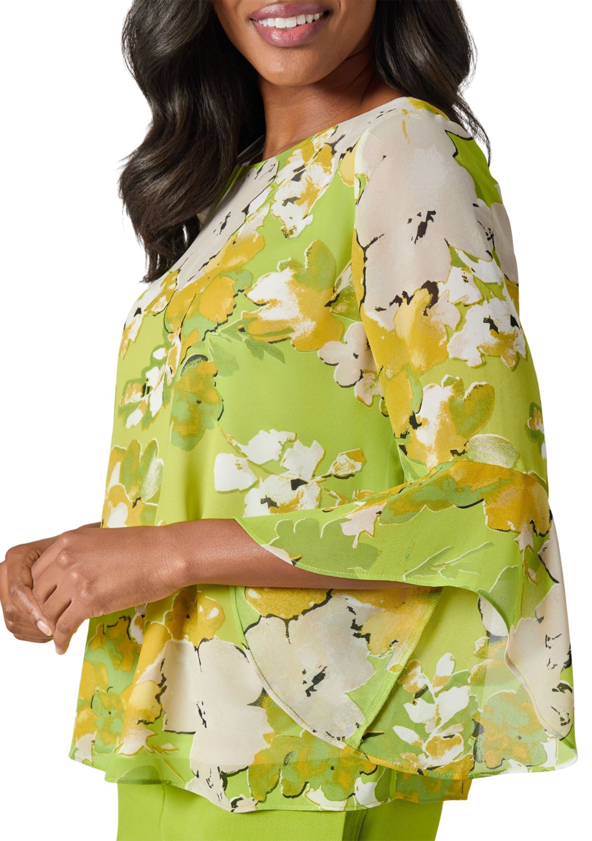 Sketch Floral Print Ruffle Sleeve Blouse 