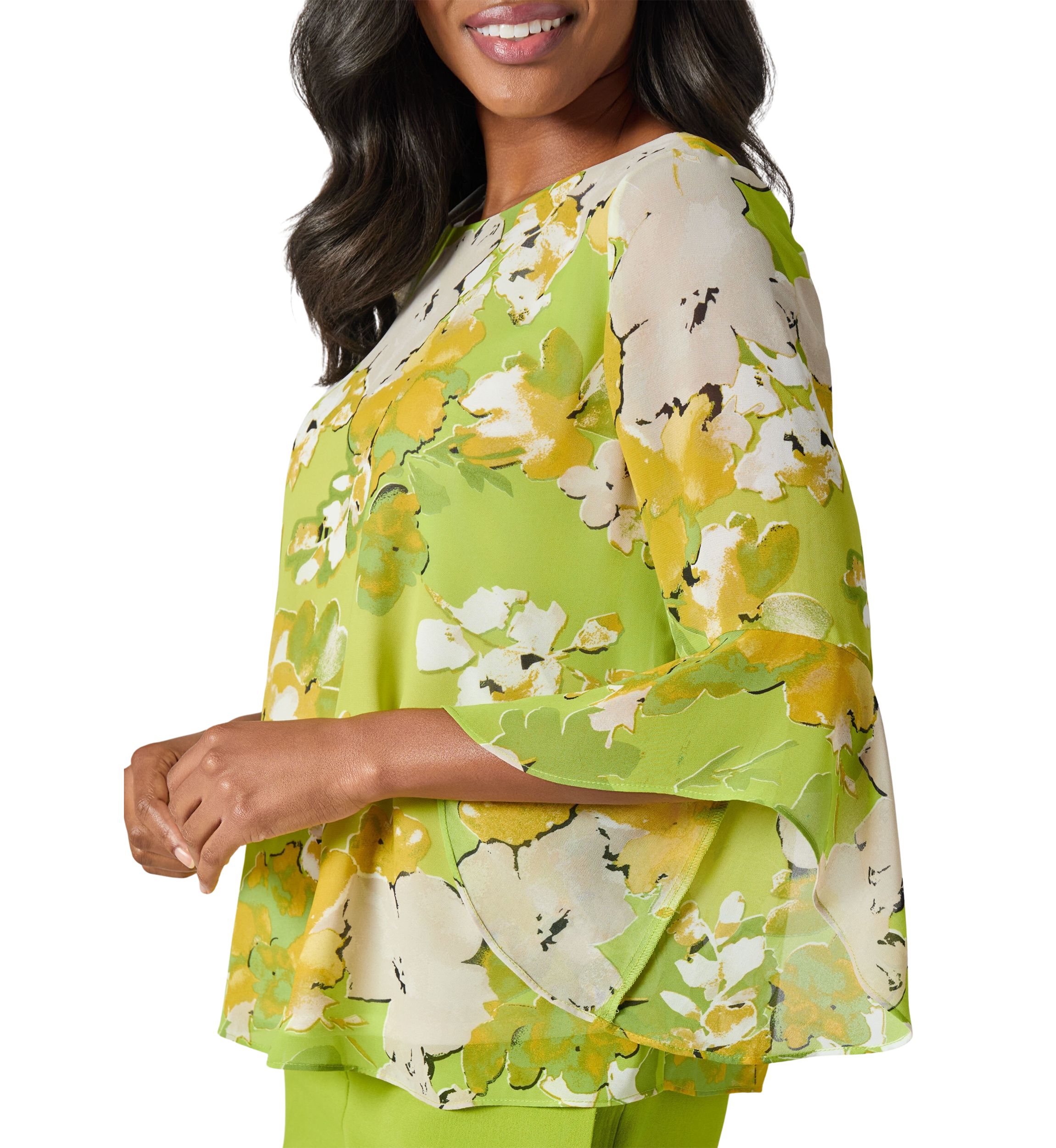 Sketch Floral Print Ruffle Sleeve Blouse 