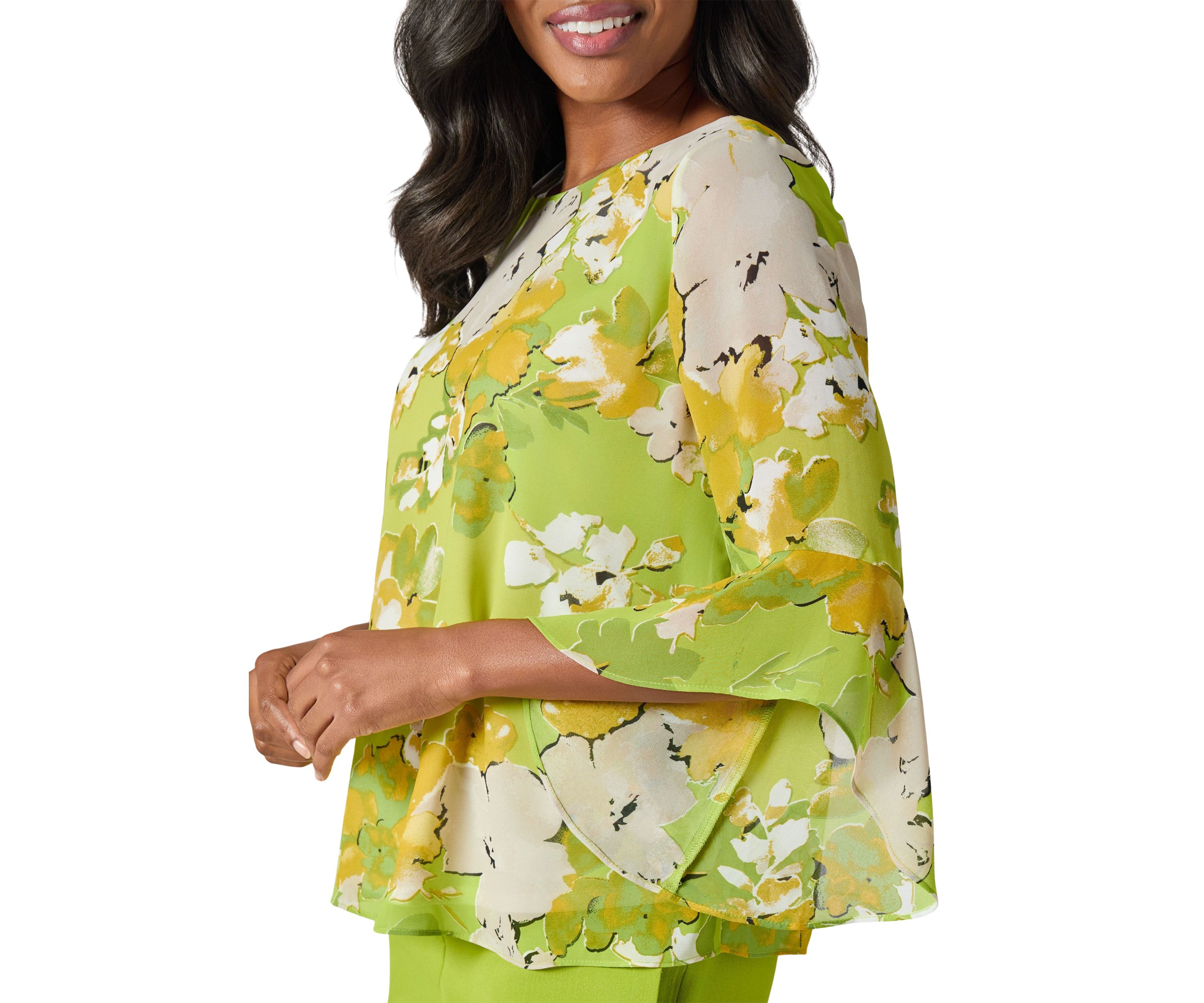 Sketch Floral Print Ruffle Sleeve Blouse 