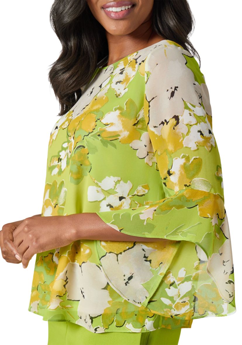 Sketch Floral Print Ruffle Sleeve Blouse 