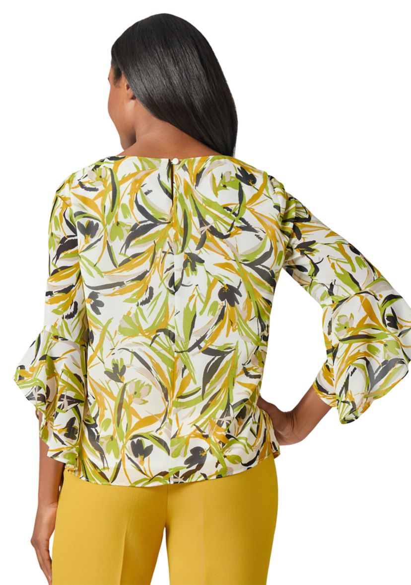 Womens Brushstroke Floral Print Ruffle Sleeve Blouse 