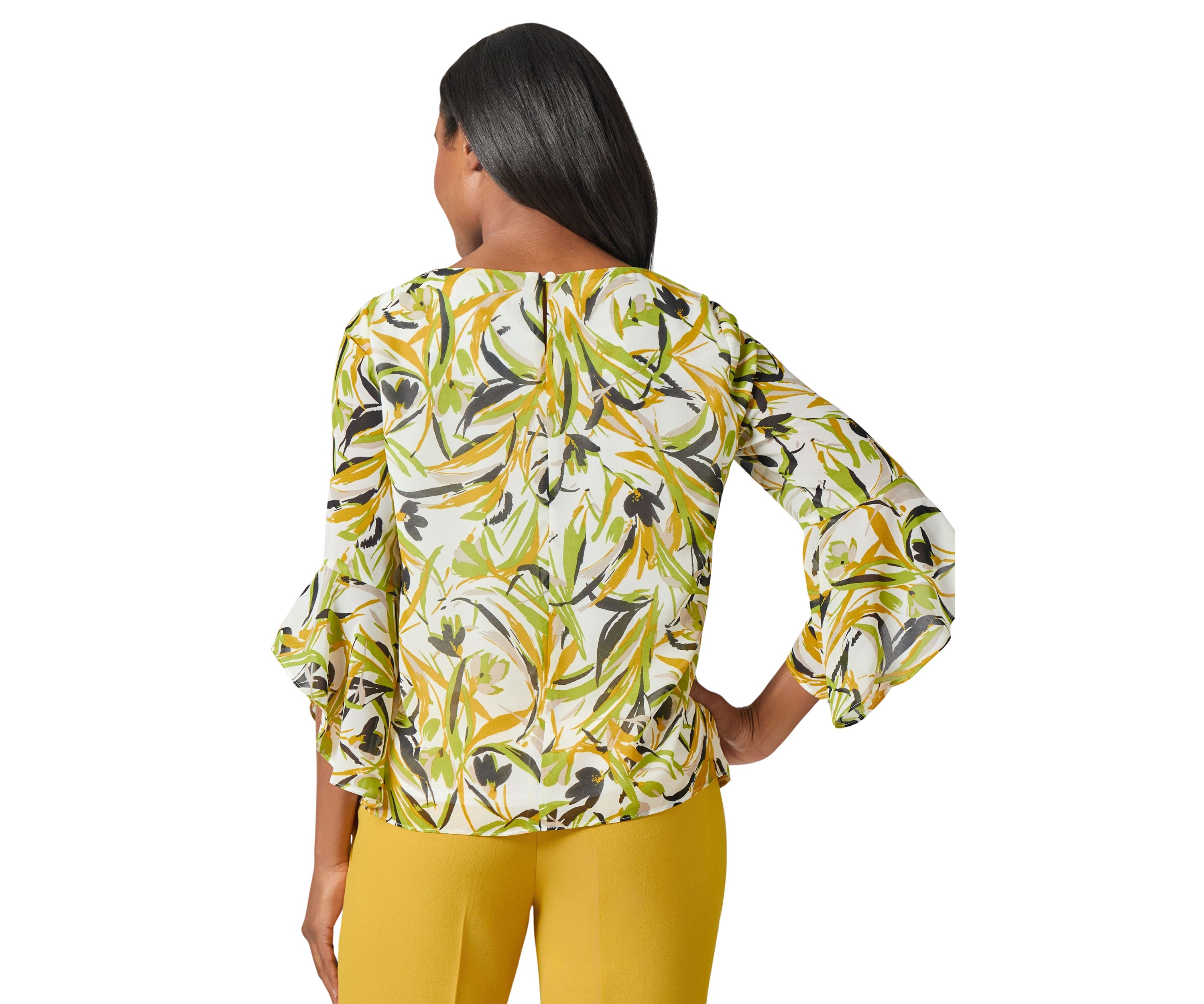 Petite Brushstroke Floral Print Ruffle Sleeve Blouse