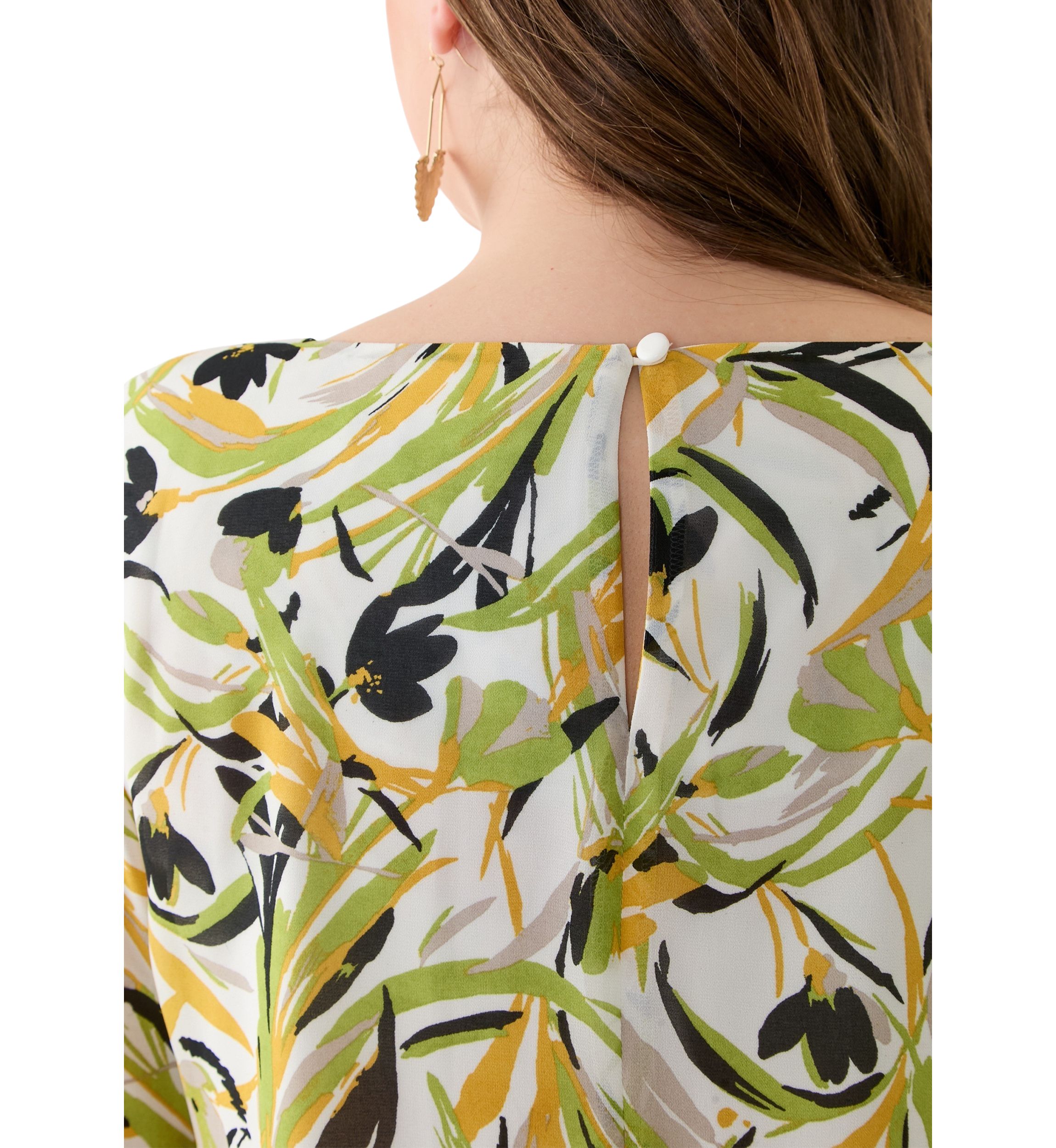Plus Size Brushstroke Floral Print Ruffle Sleeve Blouse 