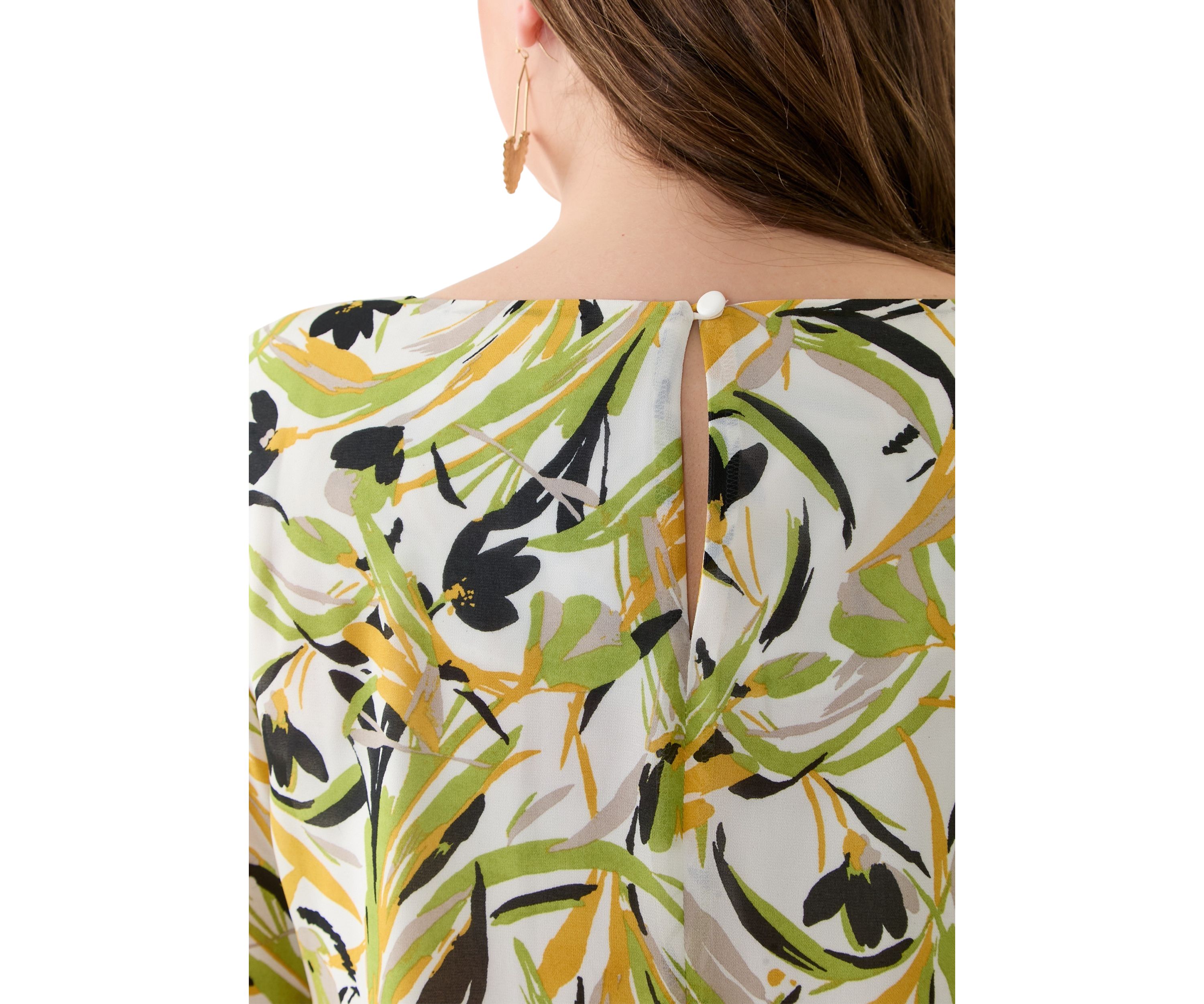 Plus Size Brushstroke Floral Print Ruffle Sleeve Blouse 