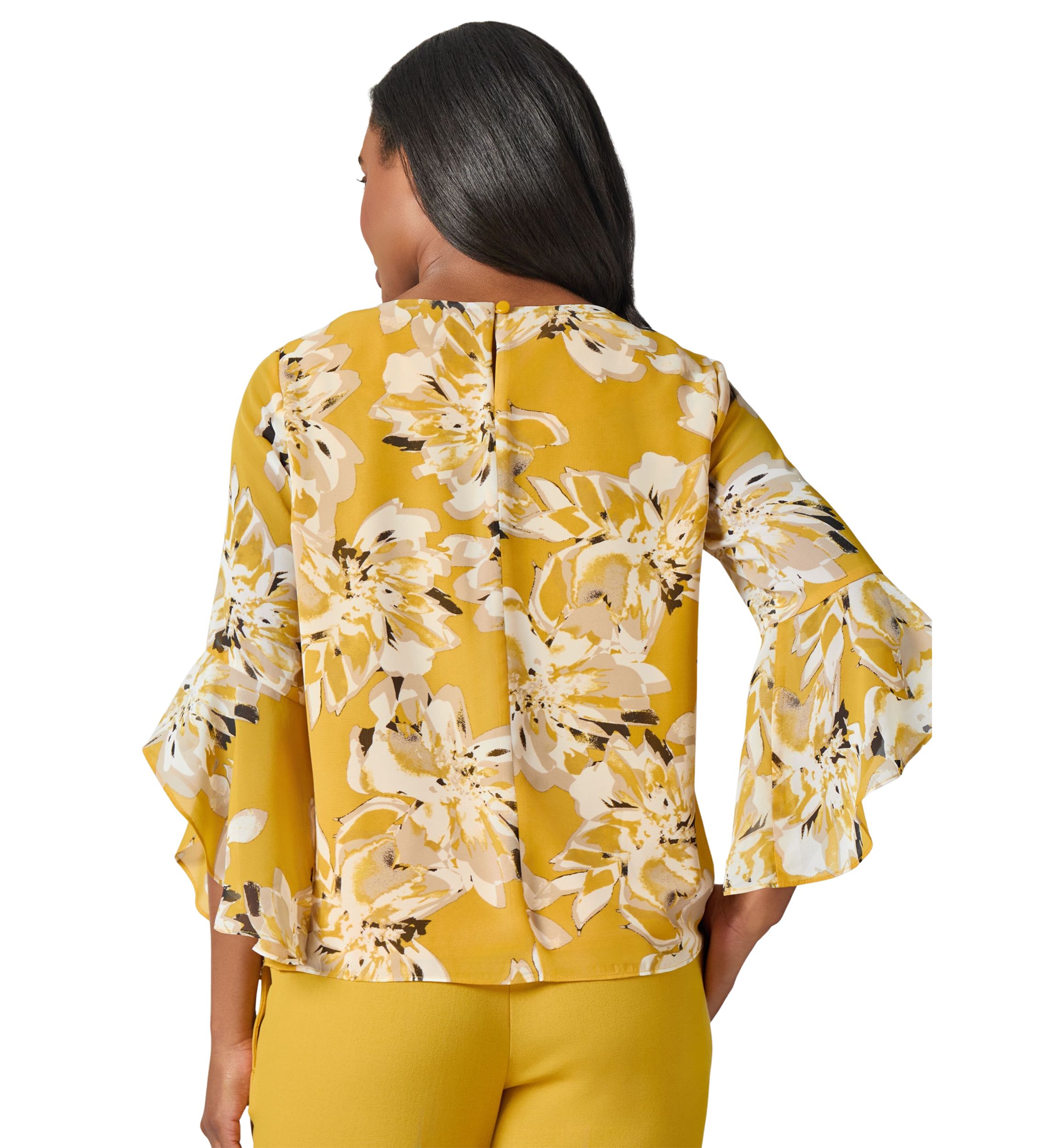 Womens Floral Print Ruffle Sleeve Blouse 
