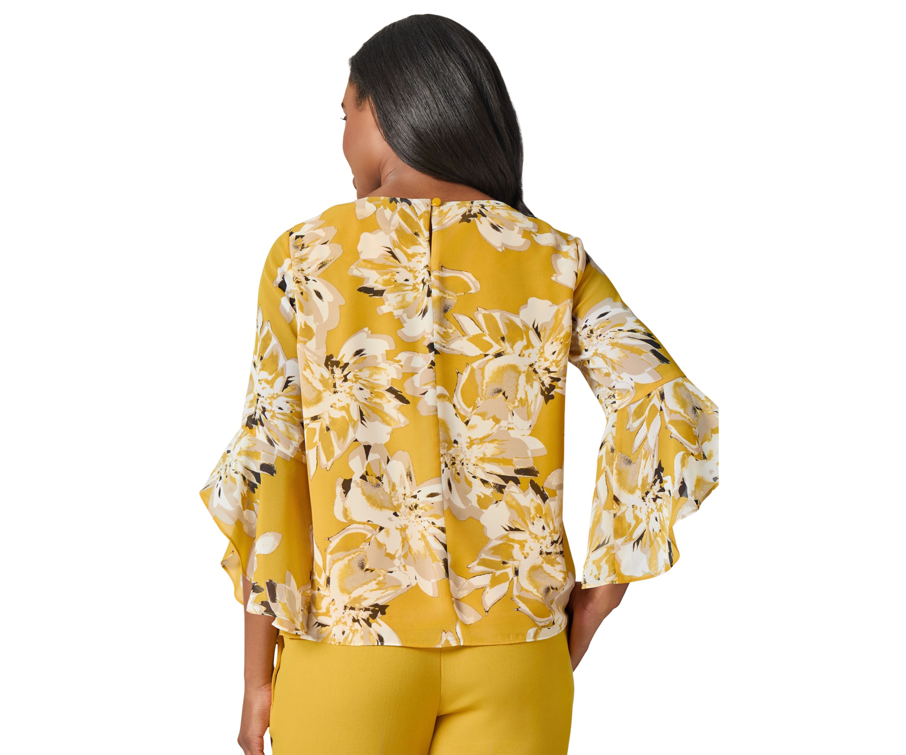 Womens Floral Print Ruffle Sleeve Blouse 