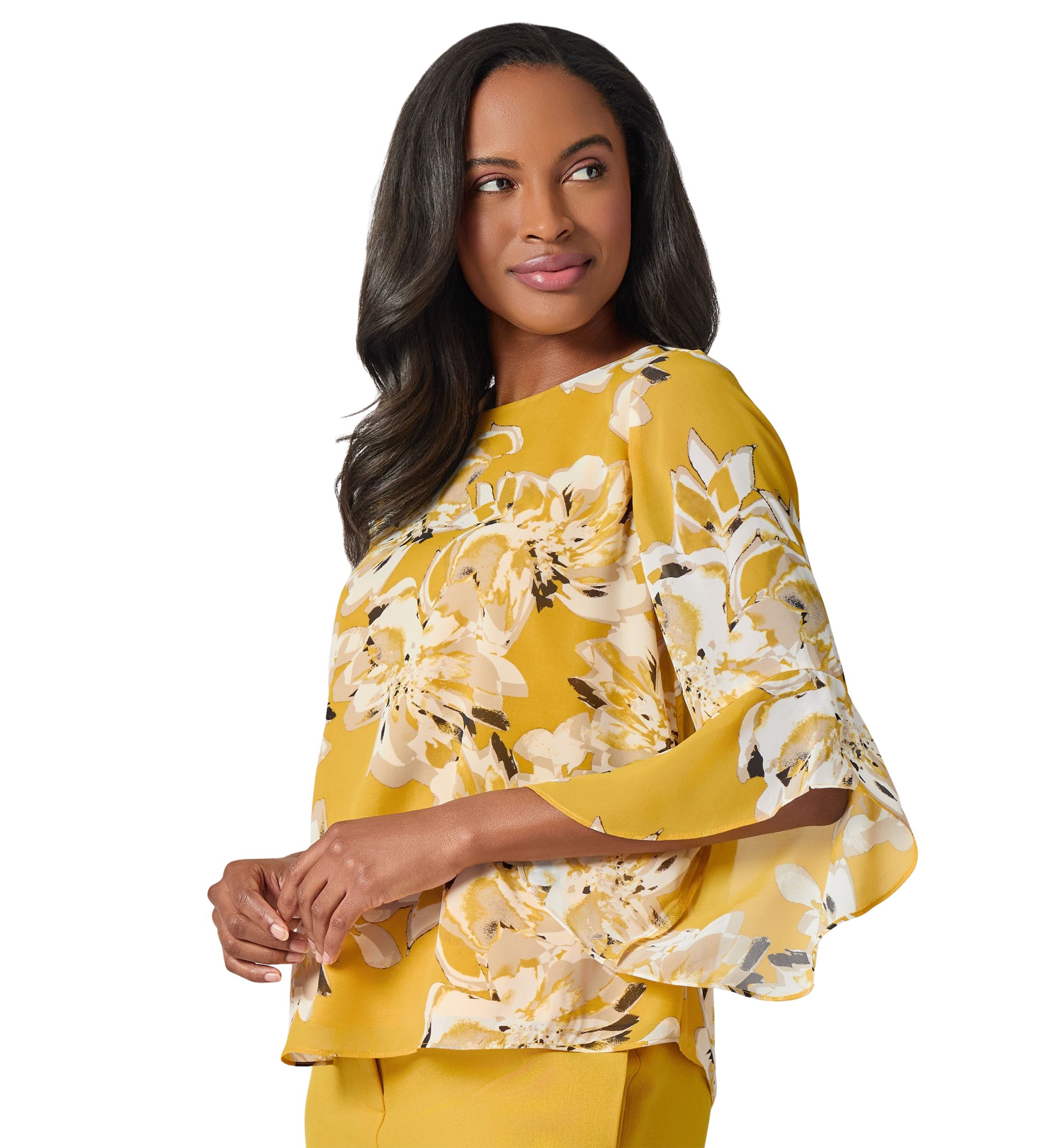 Womens Floral Print Ruffle Sleeve Blouse 