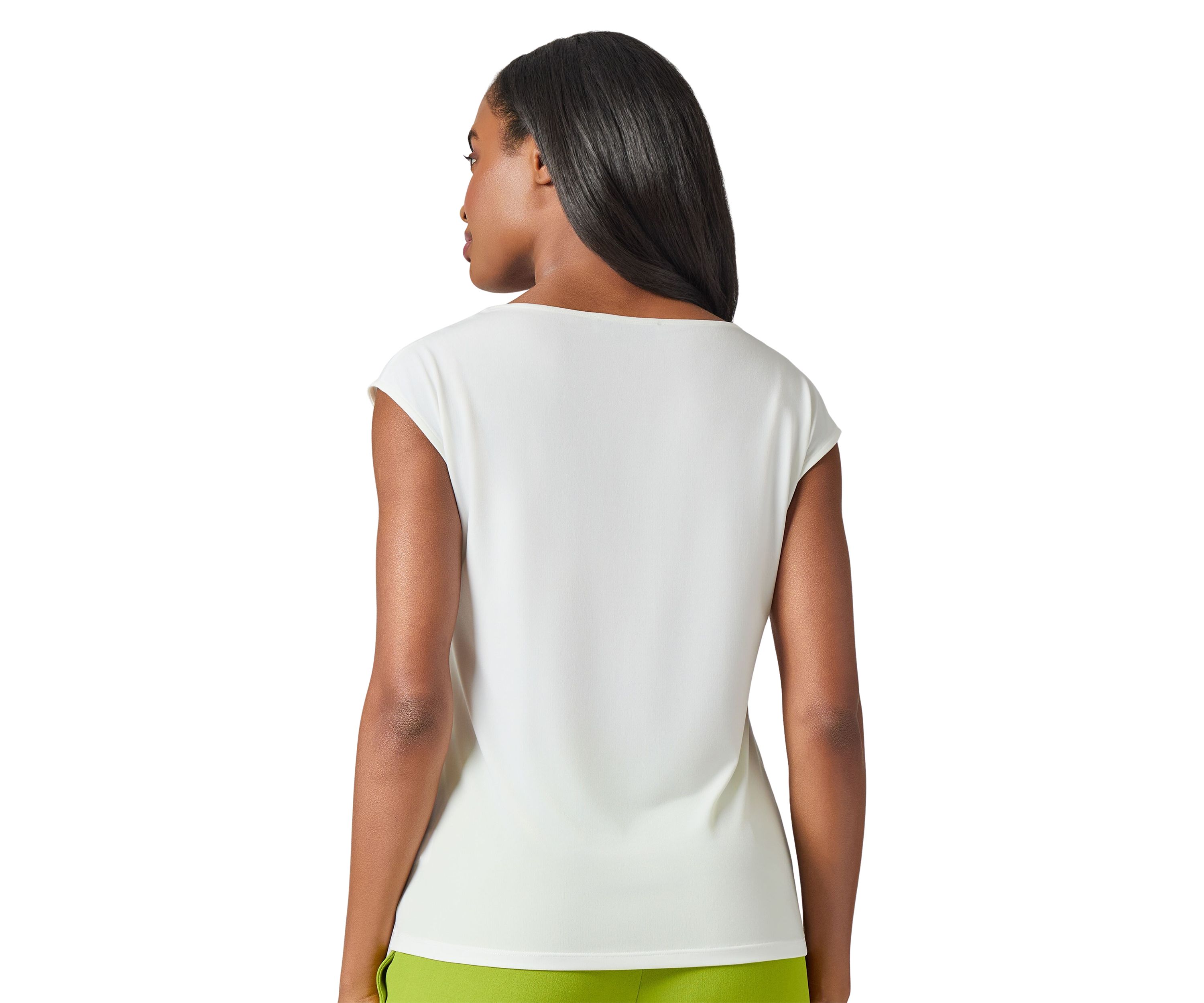 Womens Beaded Neck Cap Sleeve Top