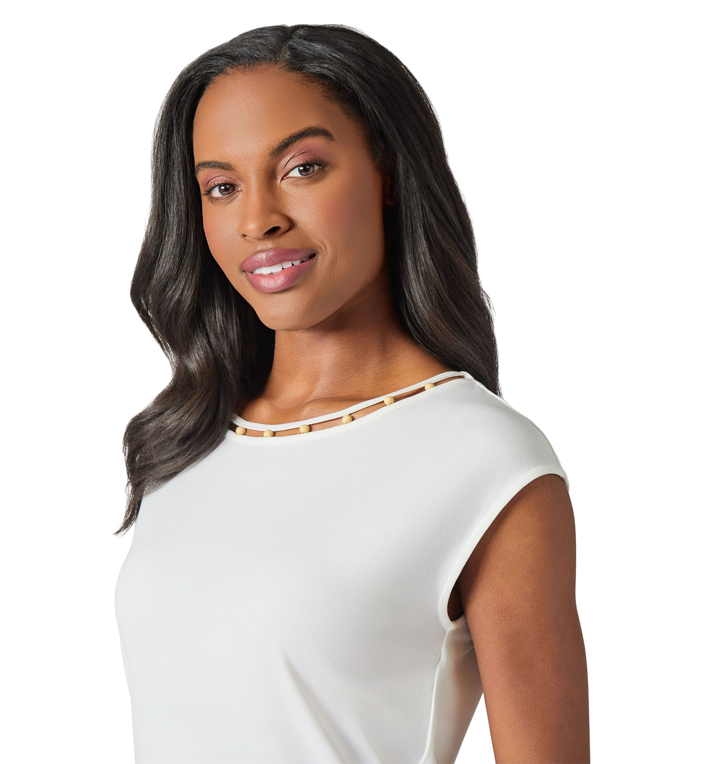 Petite Beaded Neck Extended Shoulder Top