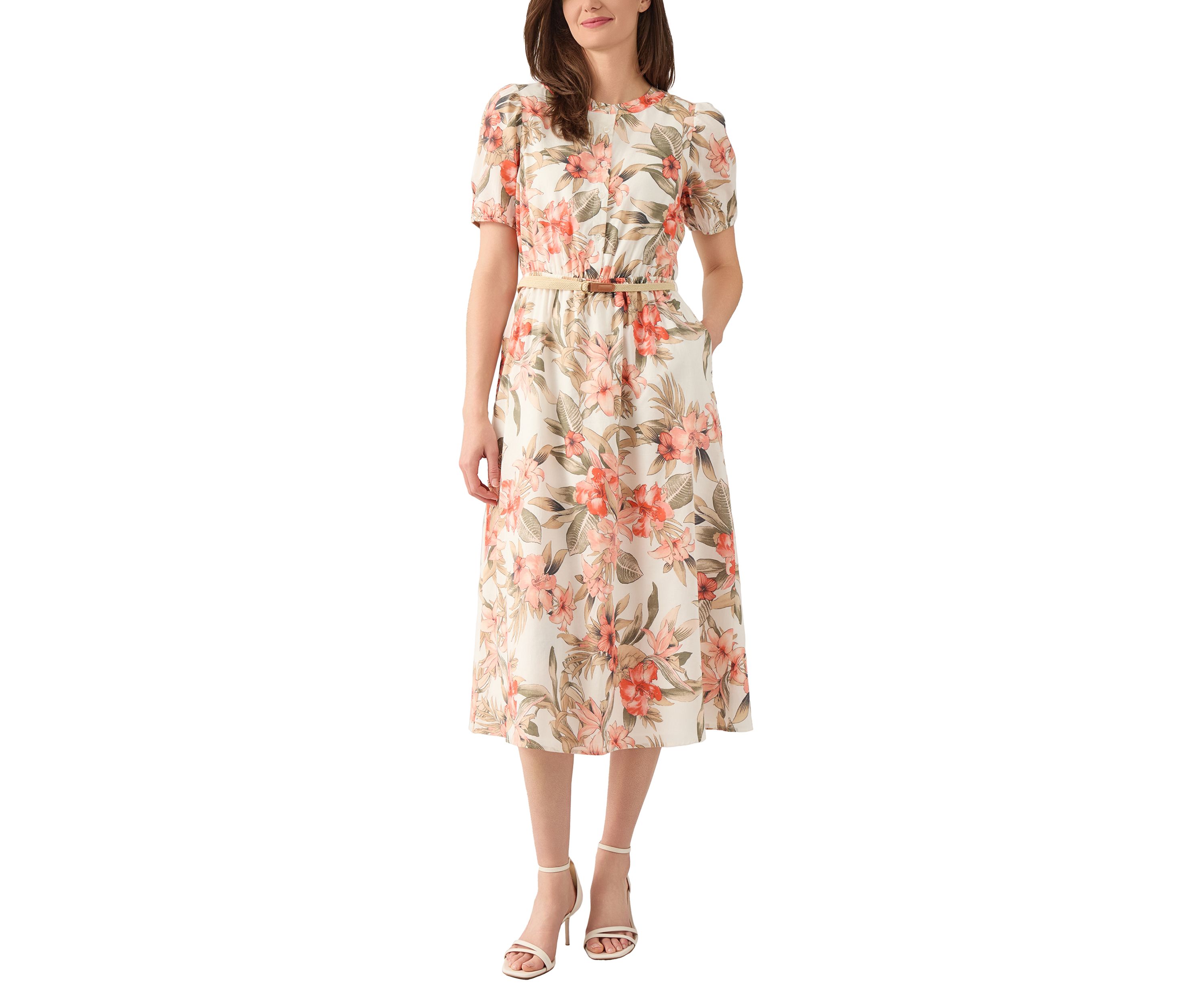 Womens Short Puff Sleeve Shirtdress