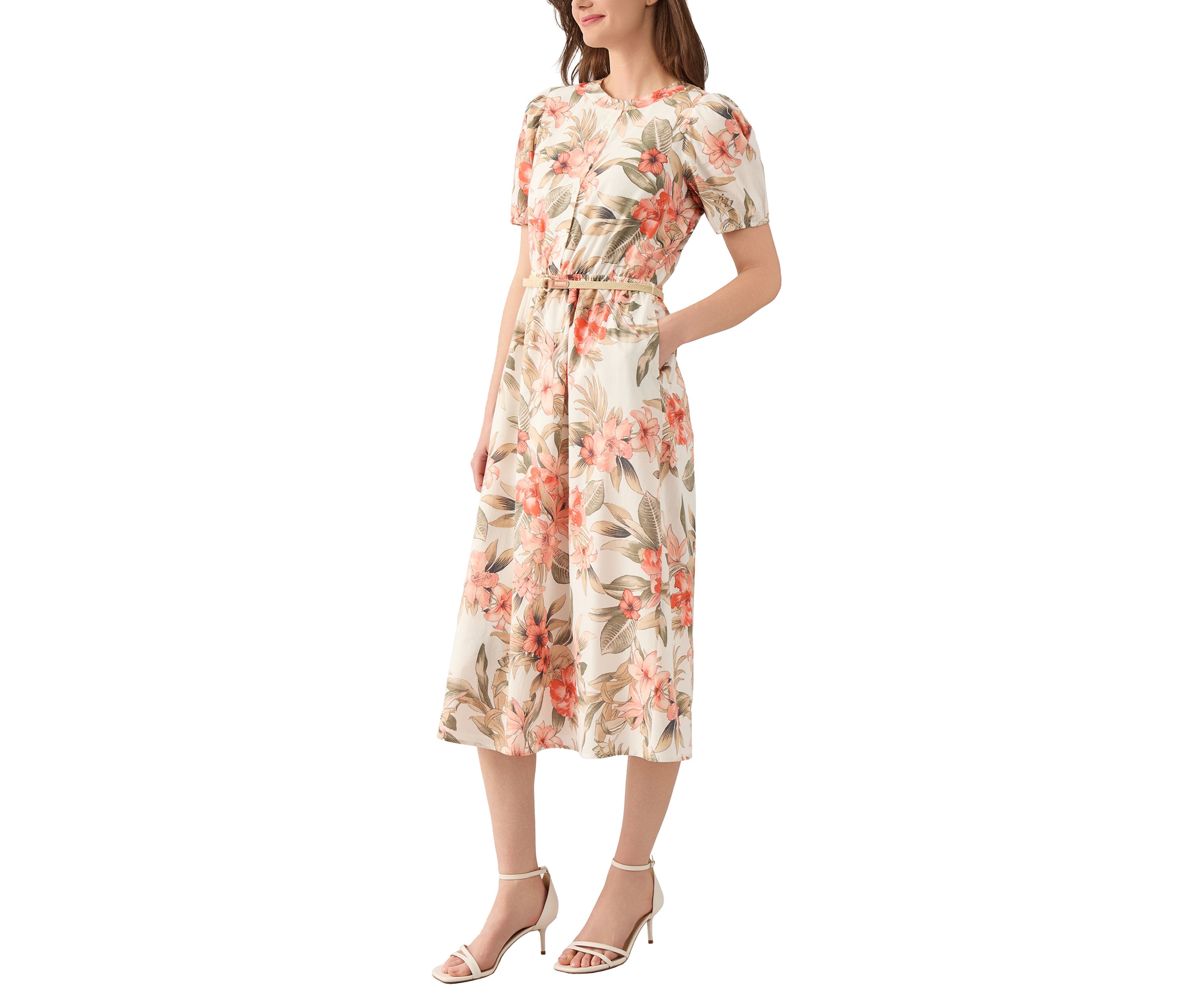 Womens Short Puff Sleeve Shirtdress