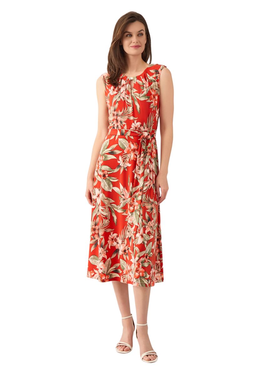 Womens Sleeveless Fit and Flare Pleat Neck Dress