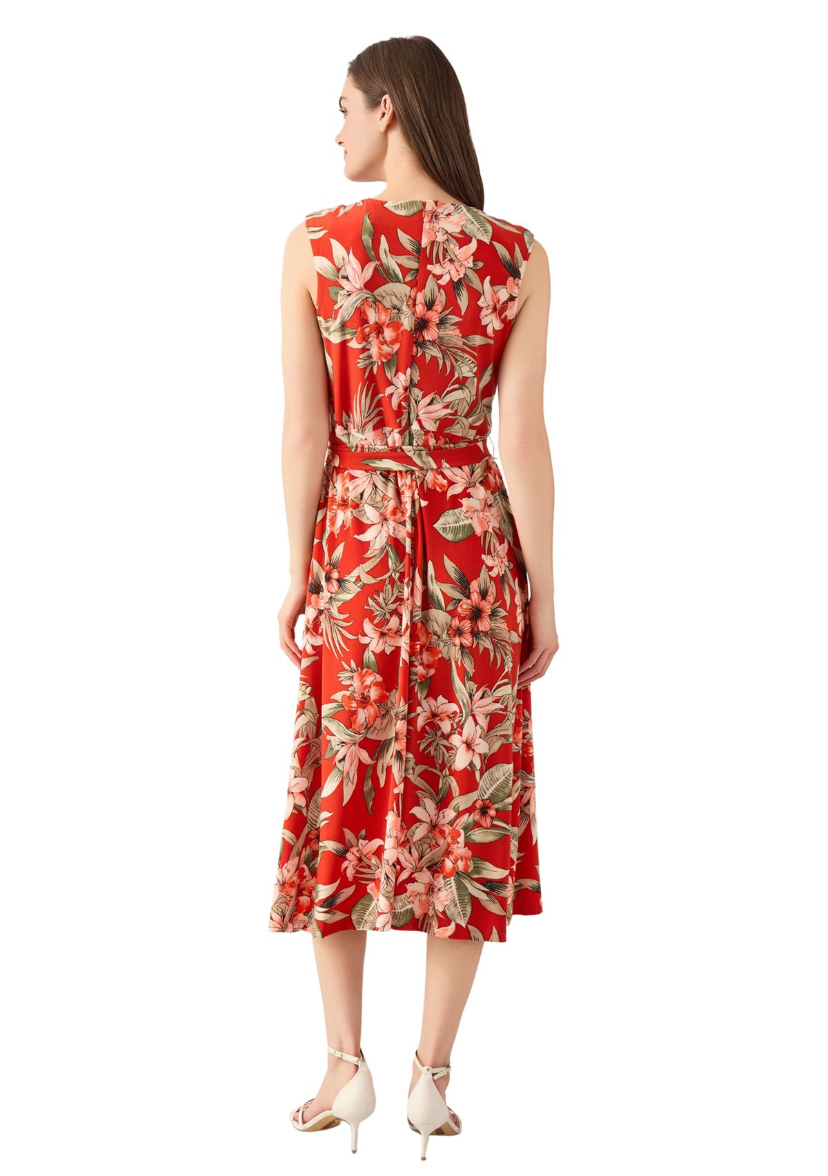 Womens Sleeveless Fit and Flare Pleat Neck Dress