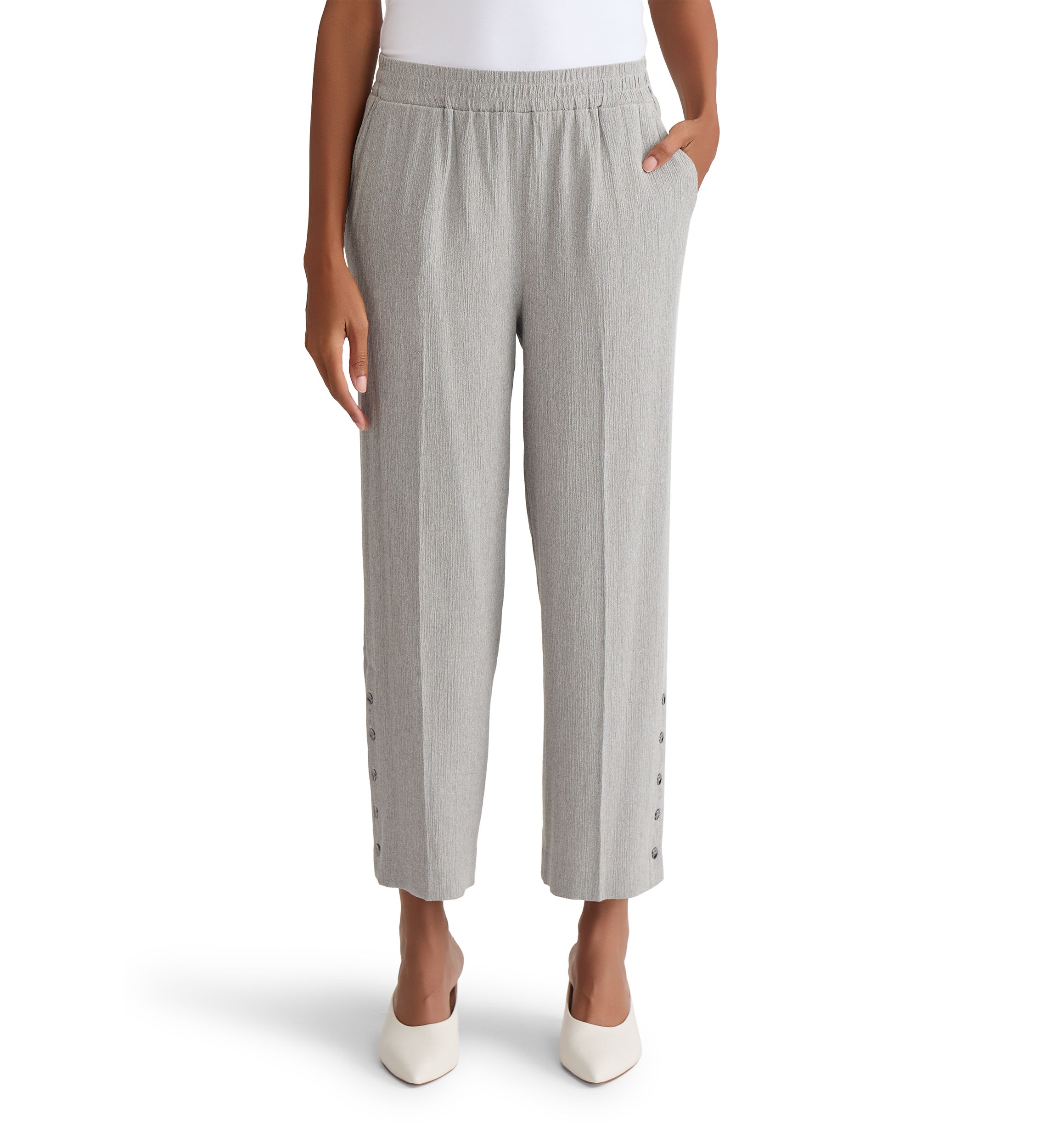 Womens Crinkle Knit Pull On Pants with Side Slits