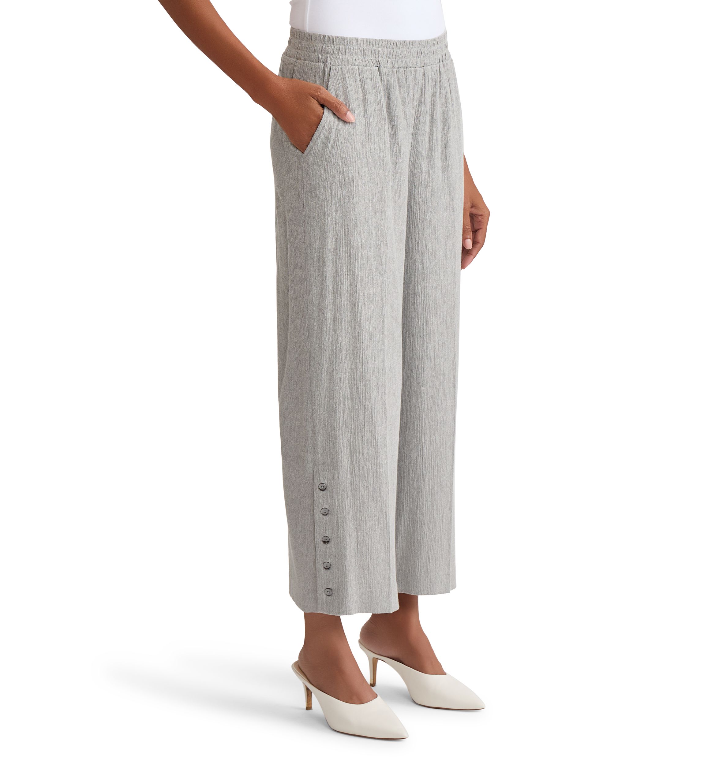 Womens Crinkle Knit Pull On Pants with Side Slits