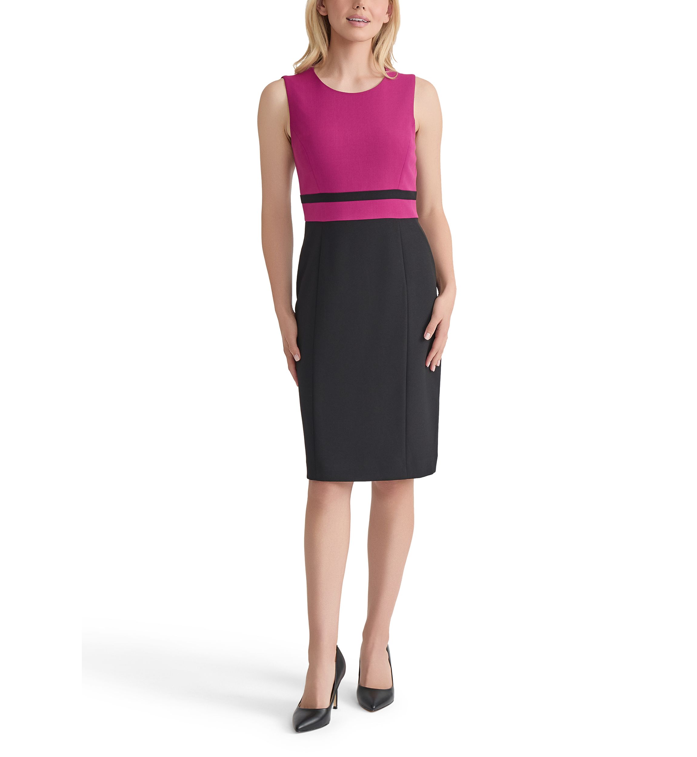 Womens Stretch Crepe Color Blocked Sheath Dress