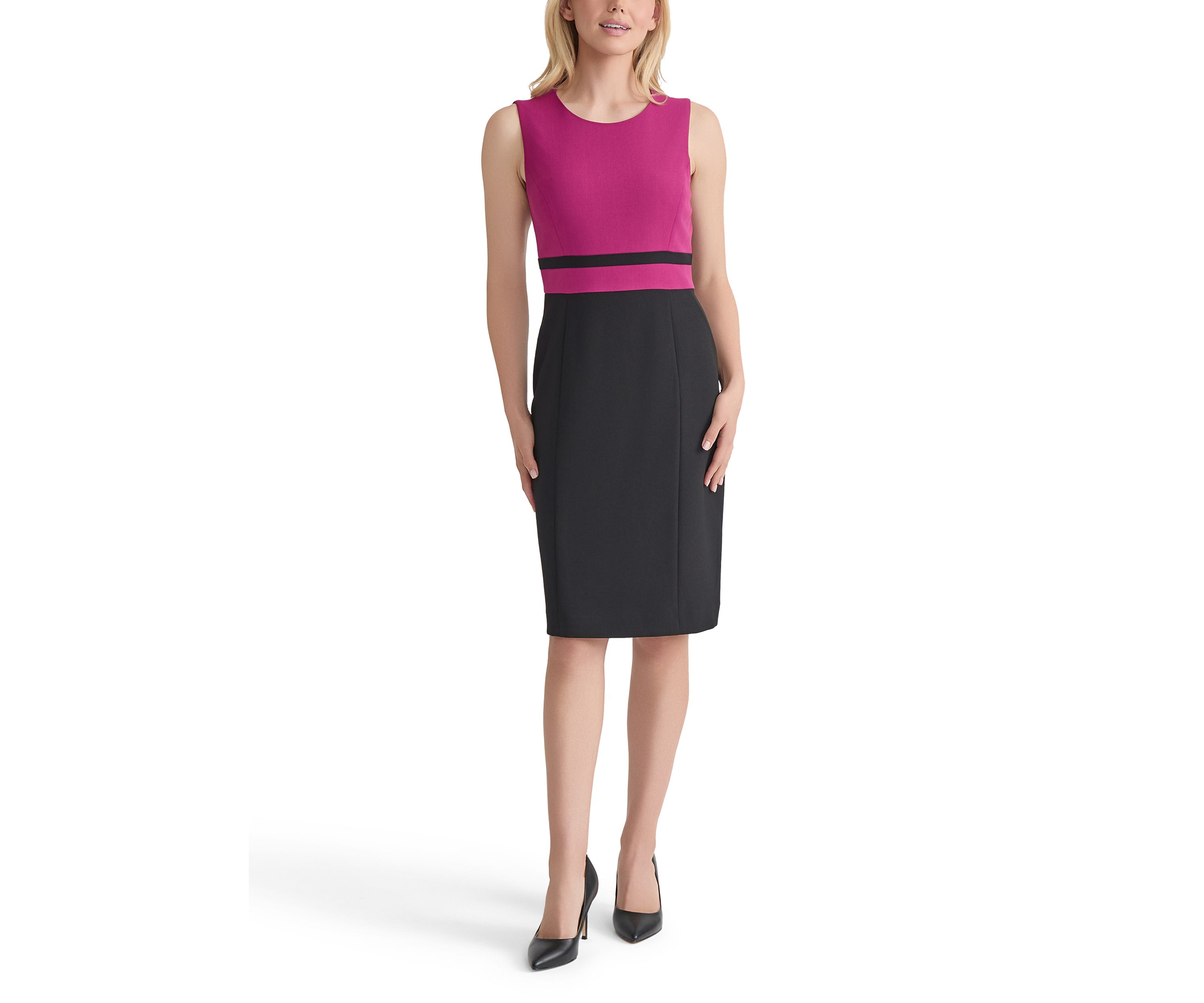 Womens Stretch Crepe Color Blocked Sheath Dress