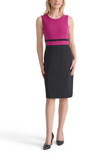 Women's Stretch Crepe Color Blocked Sheath Dress