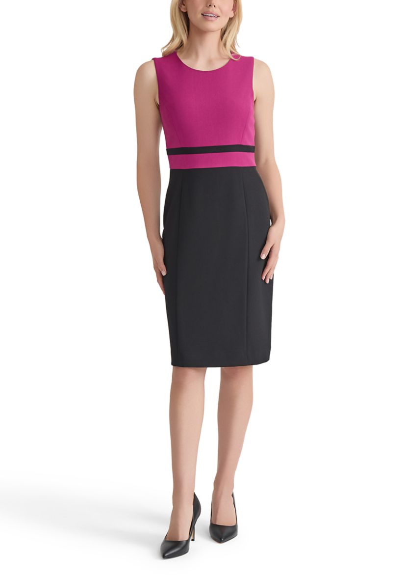 Womens Stretch Crepe Color Blocked Sheath Dress