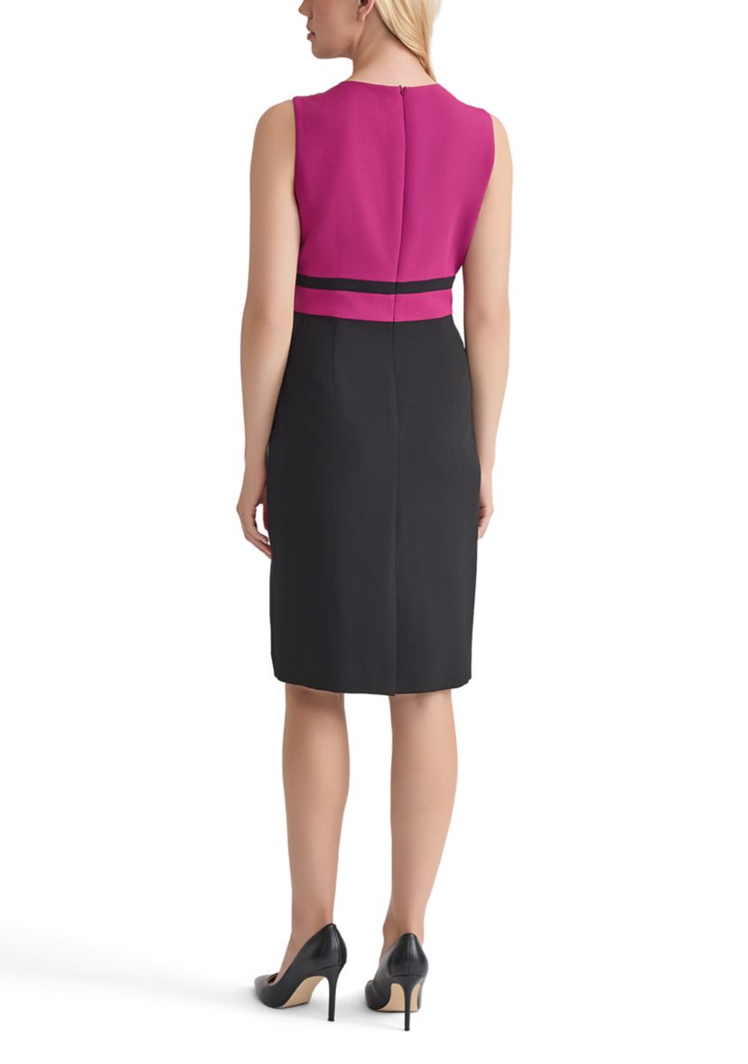 Womens Stretch Crepe Color Blocked Sheath Dress