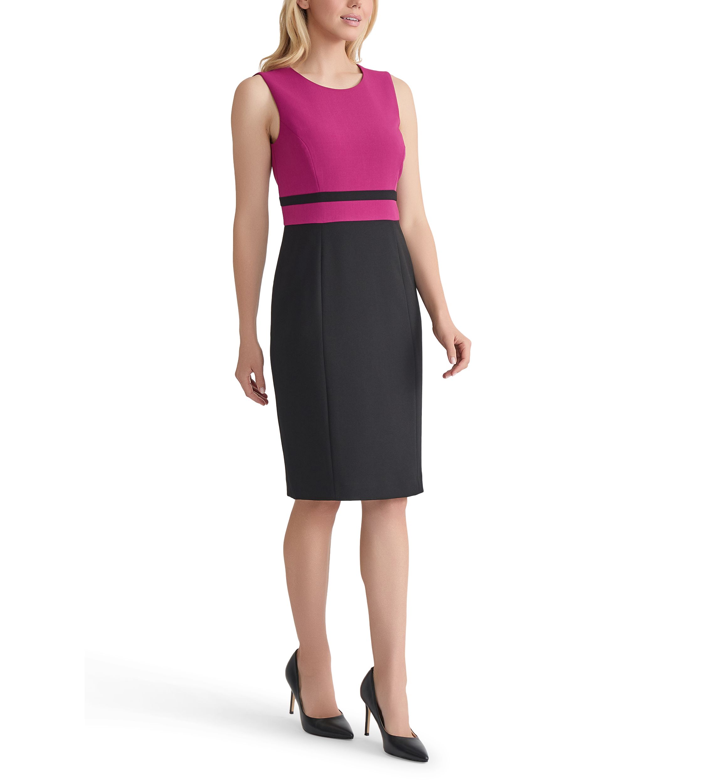 Womens Stretch Crepe Color Blocked Sheath Dress