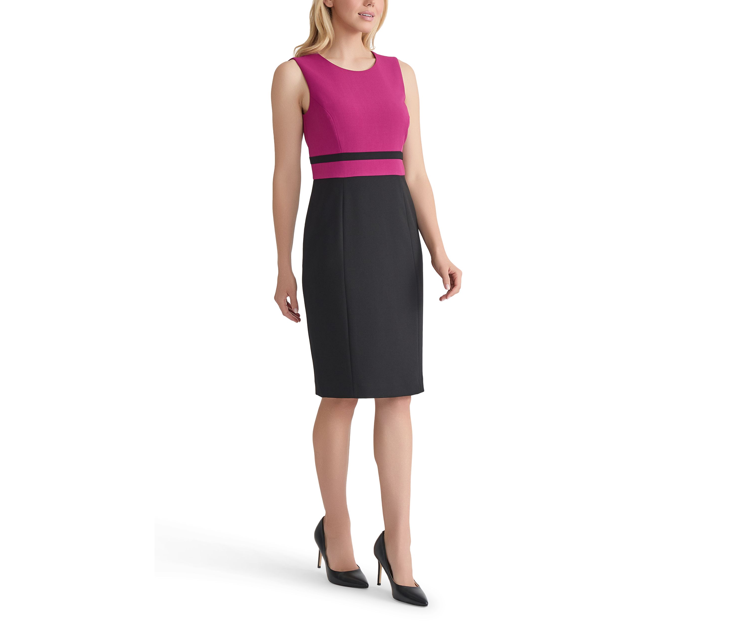 Womens Stretch Crepe Color Blocked Sheath Dress