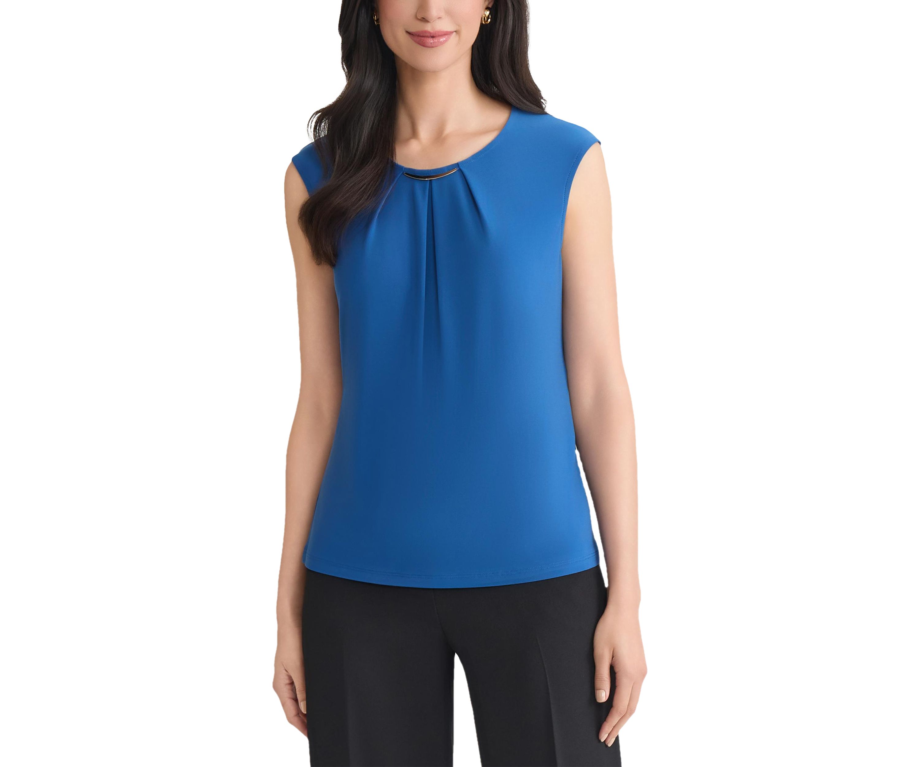 Womens Pleat Neck Knit Top with Hardware 