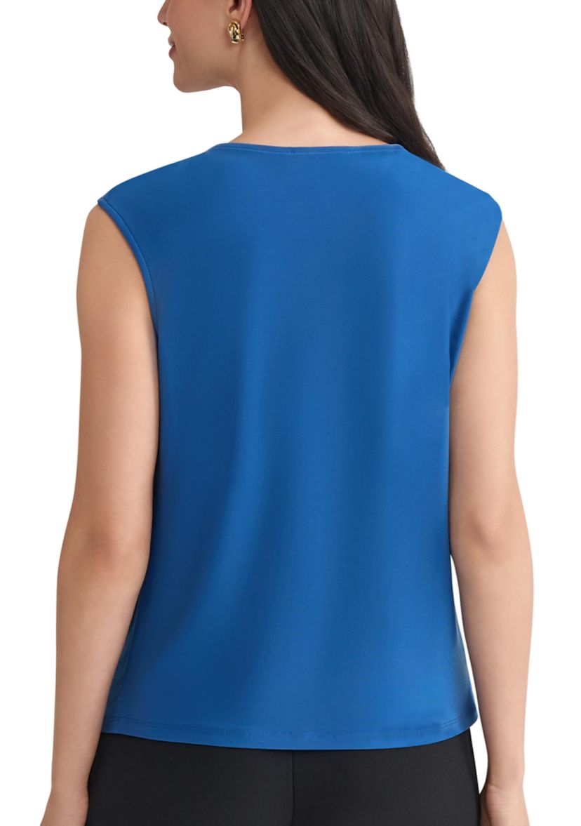 Womens Pleat Neck Knit Top with Hardware 