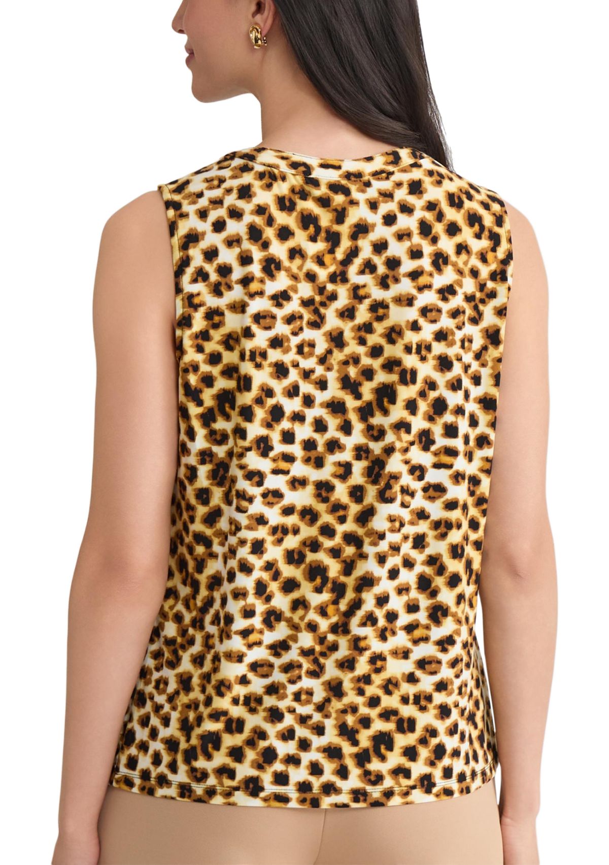 Womens Animal Print Knit Top with Keyhole 