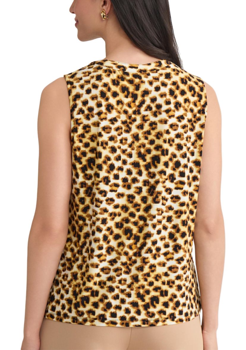 Womens Animal Print Knit Top with Keyhole 