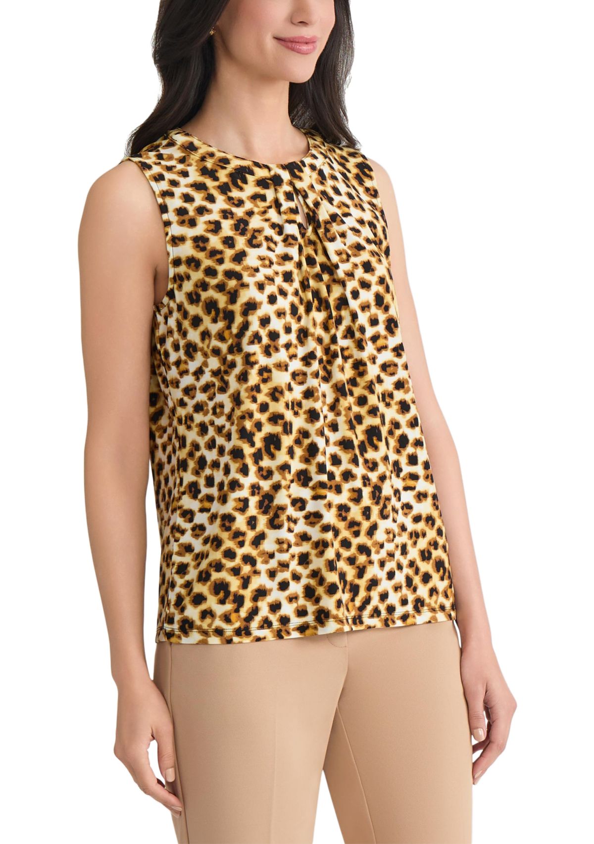 Womens Animal Print Knit Top with Keyhole 