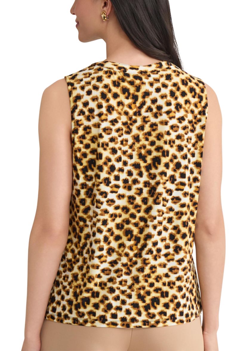 Petite Animal Print Knit Top with Keyhole 