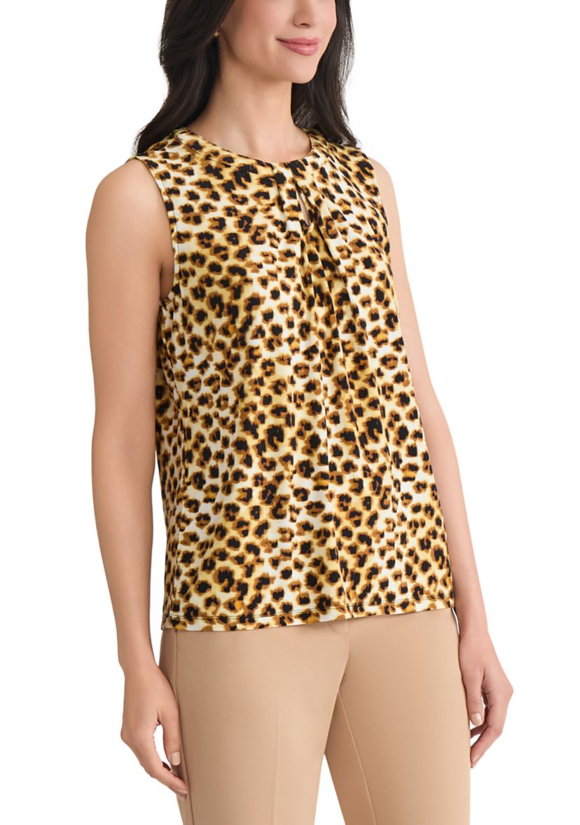 Petite Animal Print Knit Top with Keyhole 