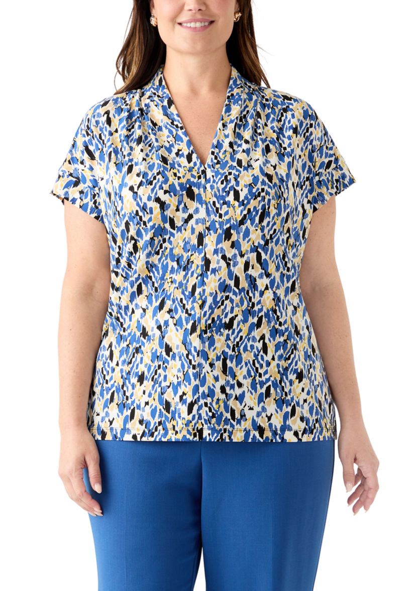 Plus Size Multi Print Funnel Neck Knit Top