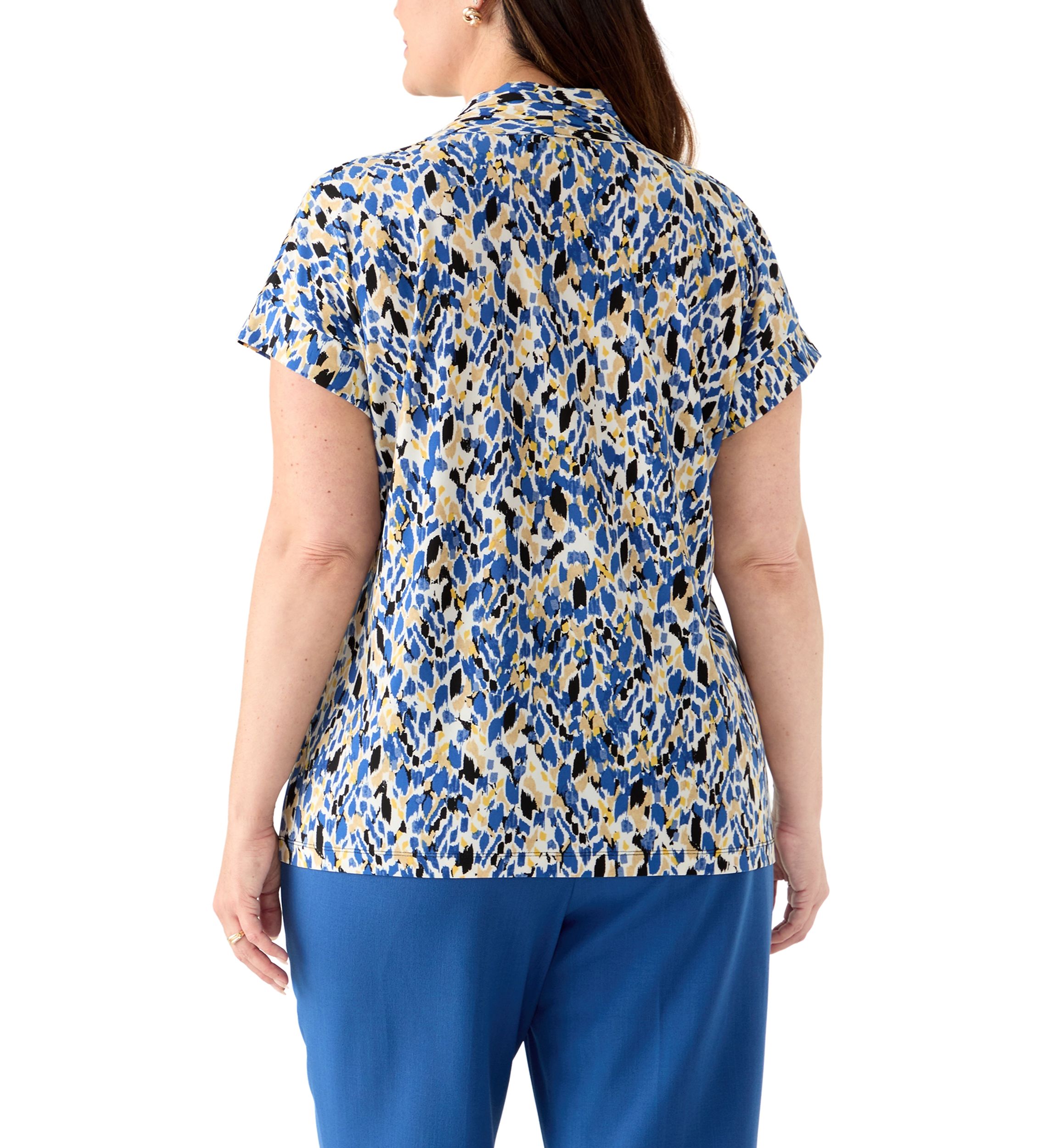 Plus Size Multi Print Funnel Neck Knit Top