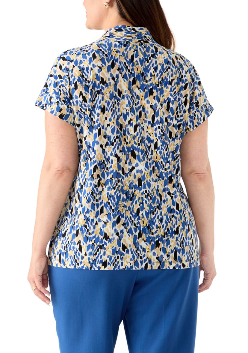 Plus Size Multi Print Funnel Neck Knit Top
