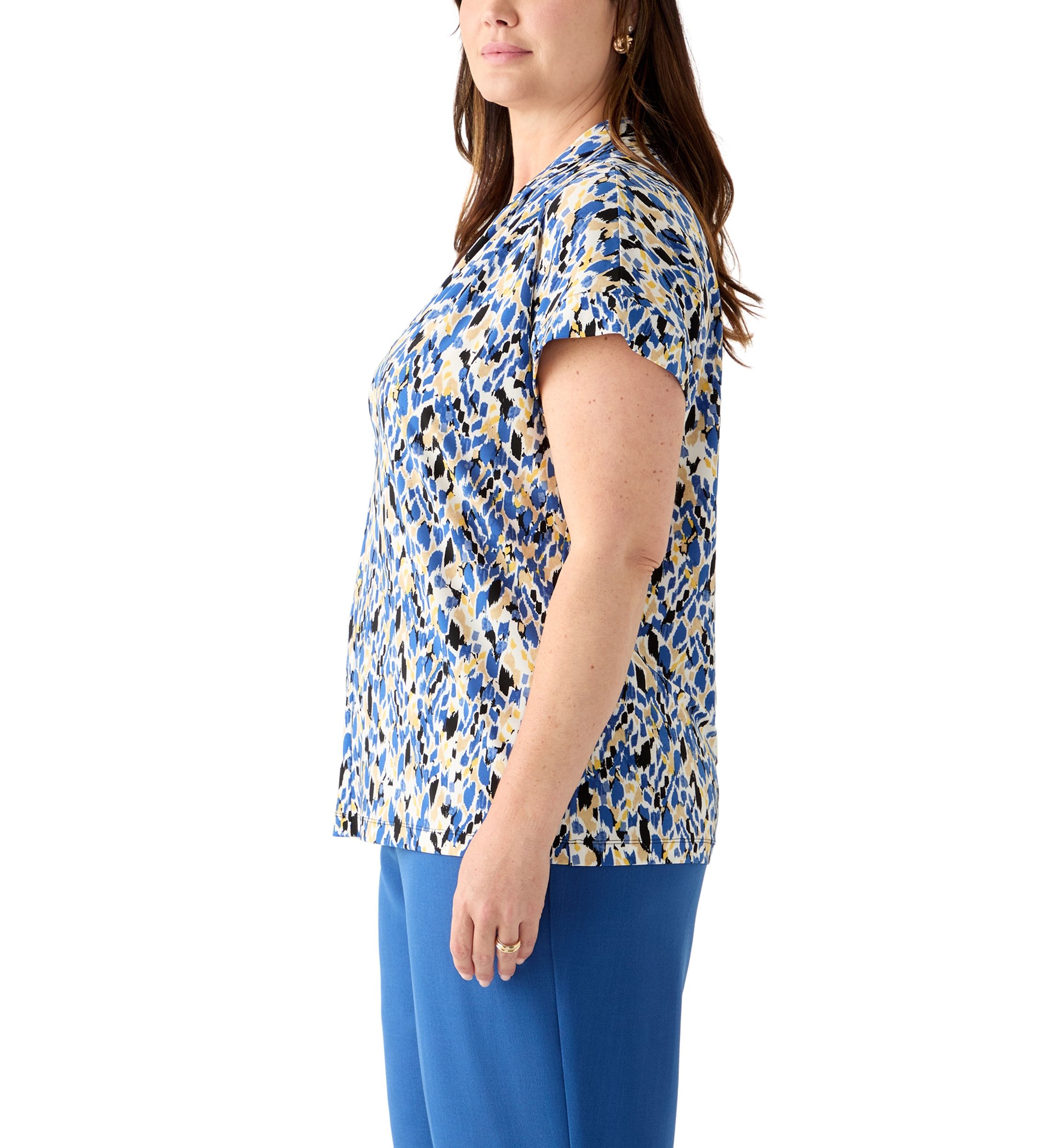 Plus Size Multi Print Funnel Neck Knit Top