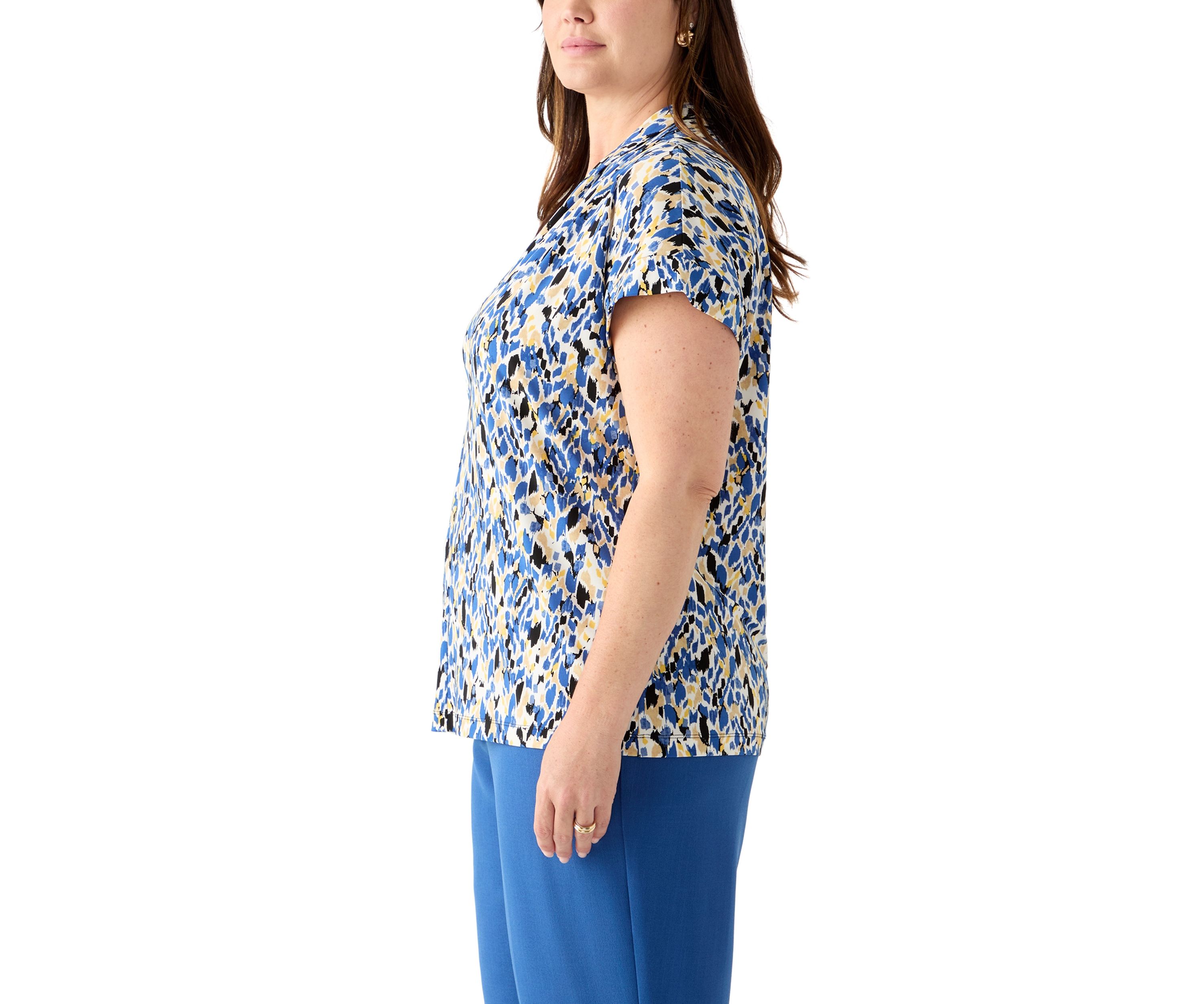 Plus Size Multi Print Funnel Neck Knit Top