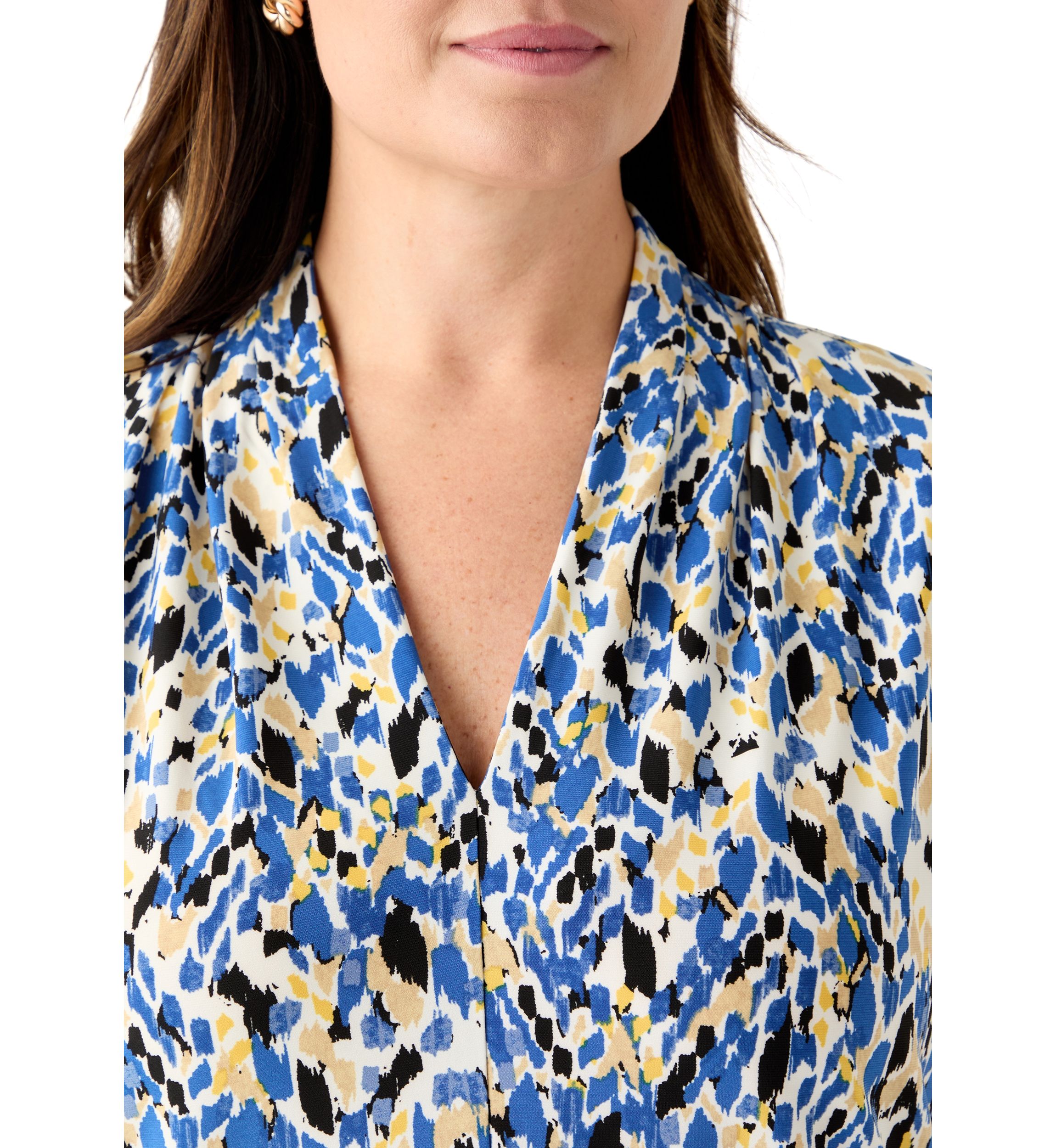 Plus Size Multi Print Funnel Neck Knit Top